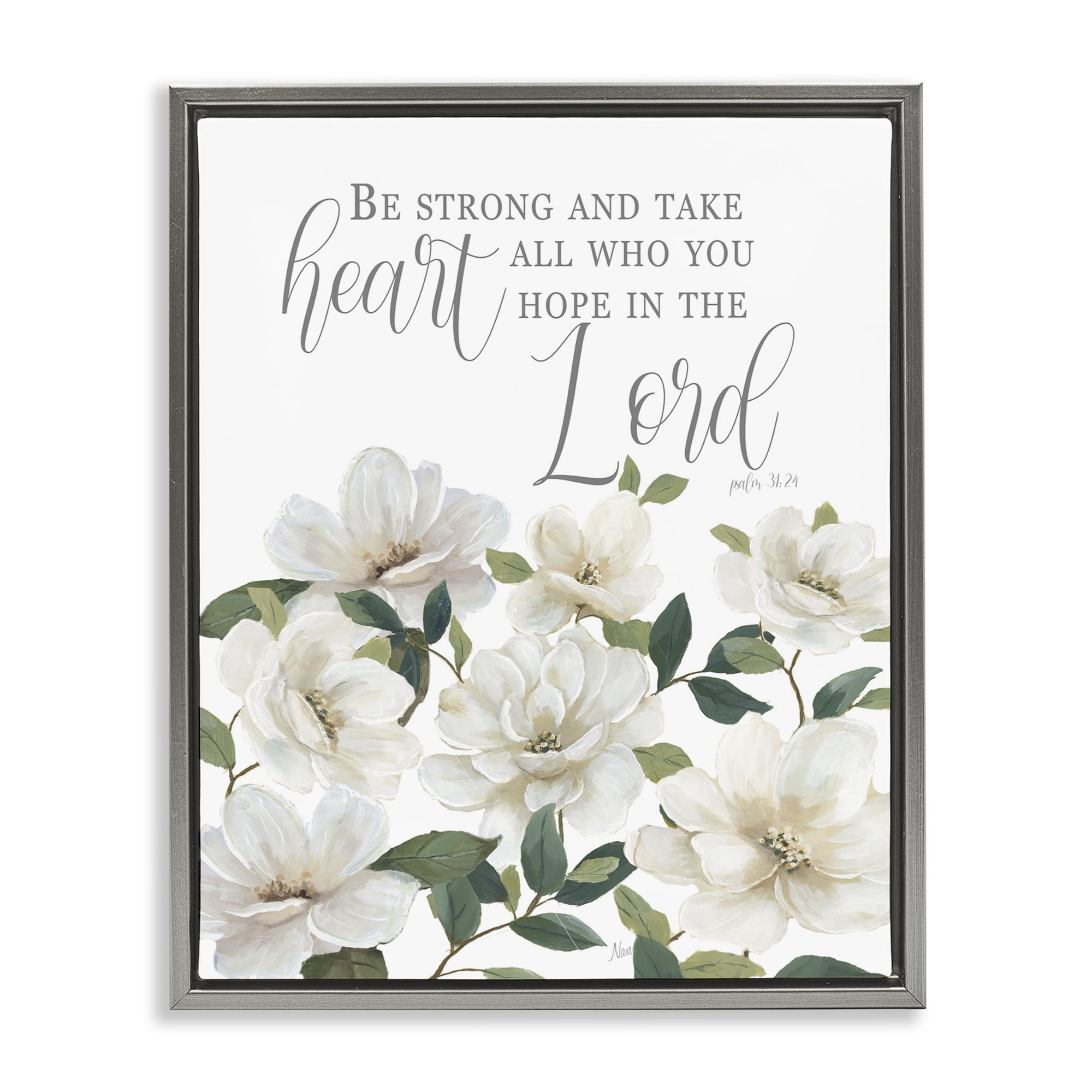 Stupell Industries Be Strong And Take Heart Gray Framed Floater Canvas Wall Art, design by Nan