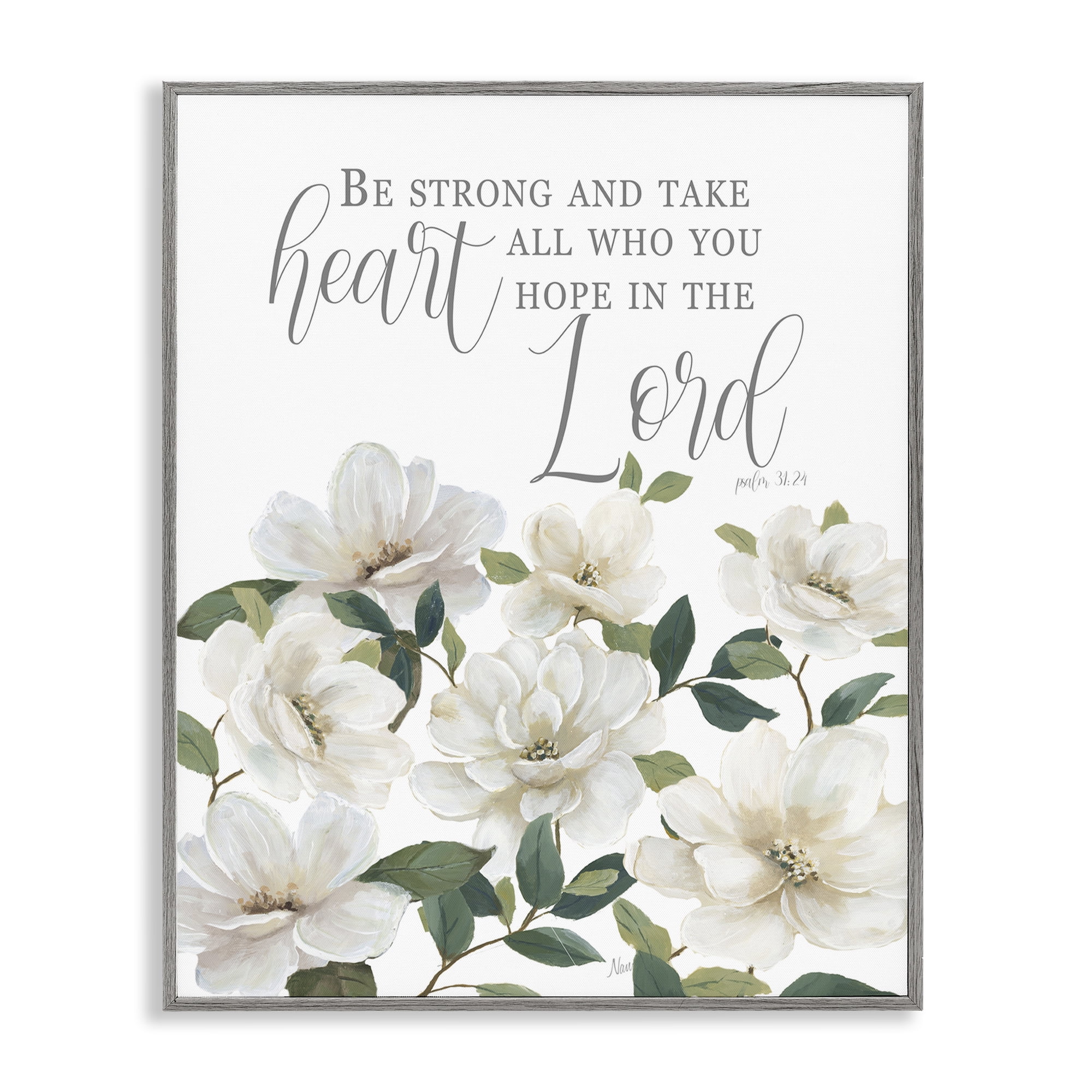 Stupell Industries Be Strong And Take Heart Gray Framed Giclee Art, design by Nan