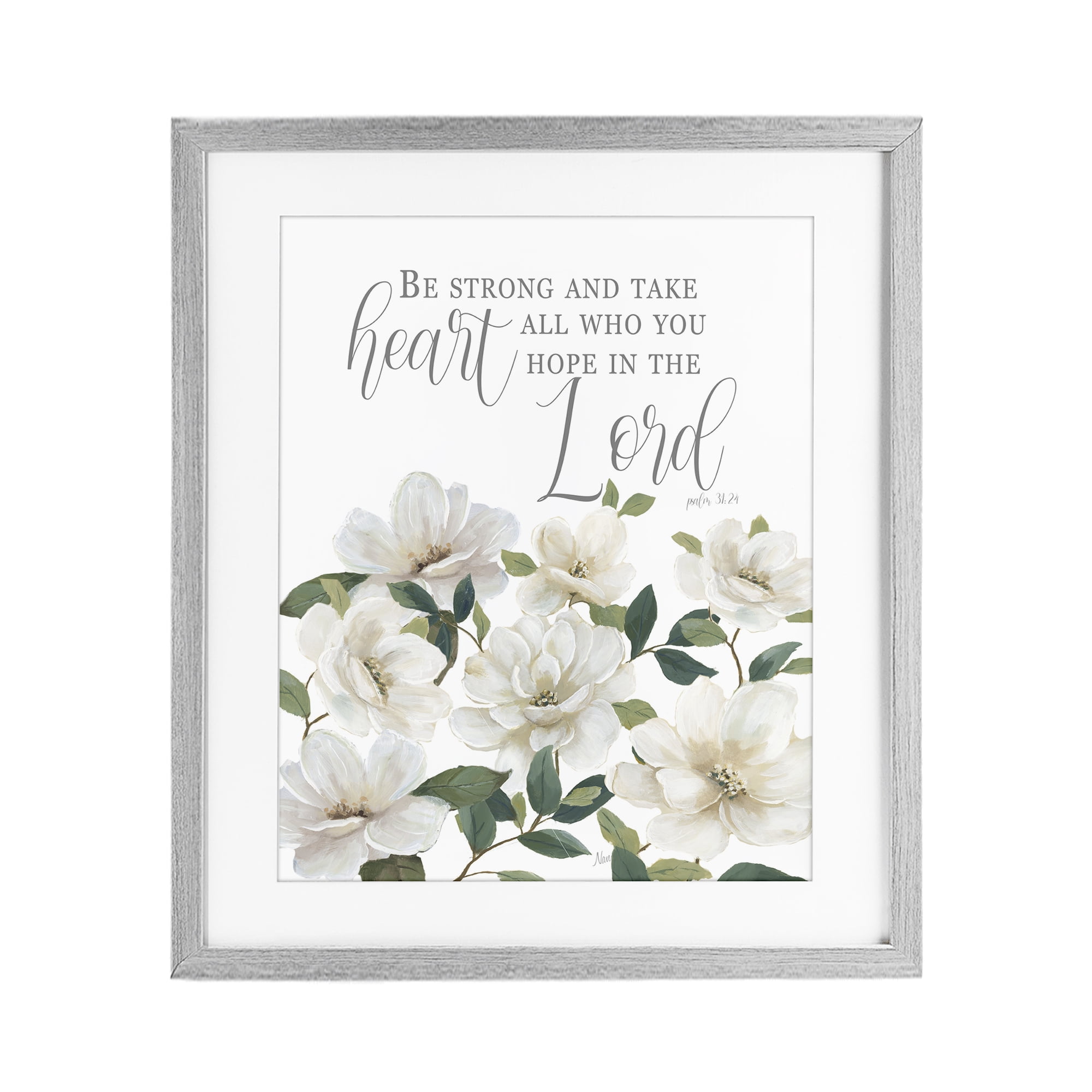 Stupell Industries Be Strong And Take Heart Gray Framed Print Under Glass, design by Nan