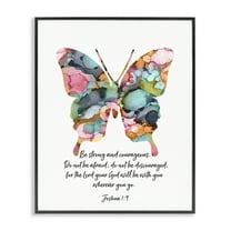 Stupell Industries Be Strong Joshua 1:9 Butterfly Spiritual Painting Black Framed Art Print Wall Art, 11 x 14