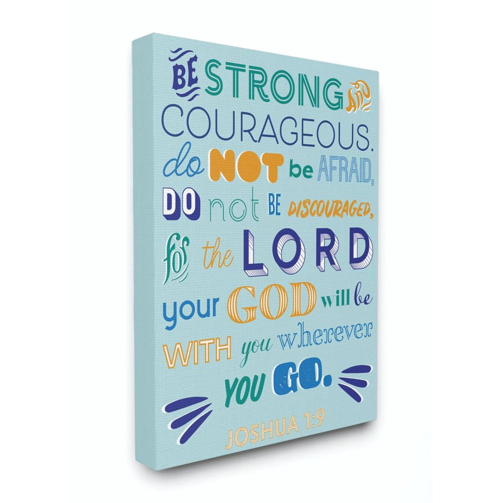 Stupell Industries Be Strong Religious Blue Orange Inspirational Word Design Canvas Wall Art by The Saturday Evening Post