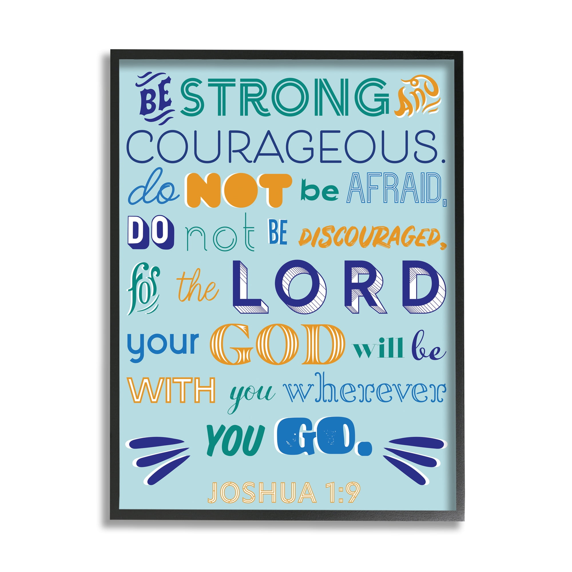 Stupell Industries Be Strong Religious Blue Orange Inspirational Word Design Framed Wall Art by The Saturday Evening Post