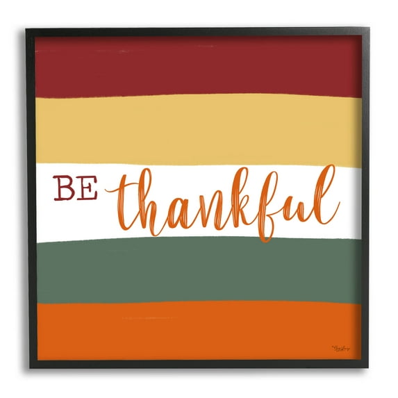 Stupell Industries Be Thankful Autumn Stripes Graphic Art Black Framed Art Print Wall Art, Design by Gigi Louise