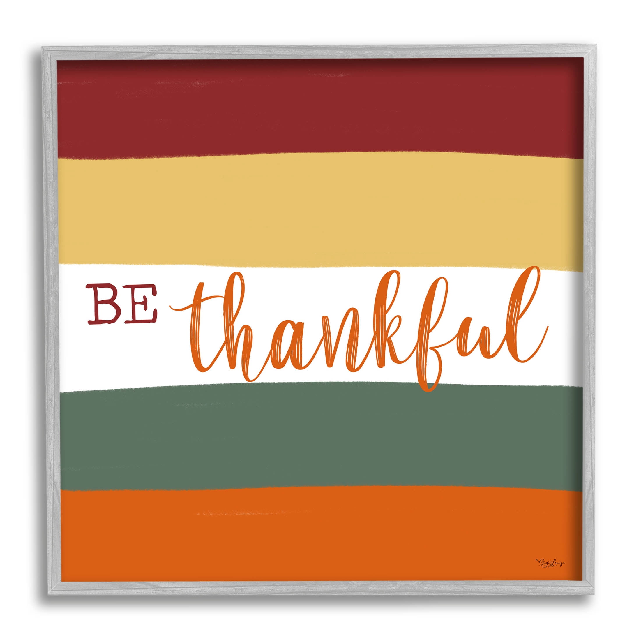 Stupell Industries Be Thankful Autumn Stripes Graphic Art Gray Framed Art Print Wall Art, Design by Gigi Louise