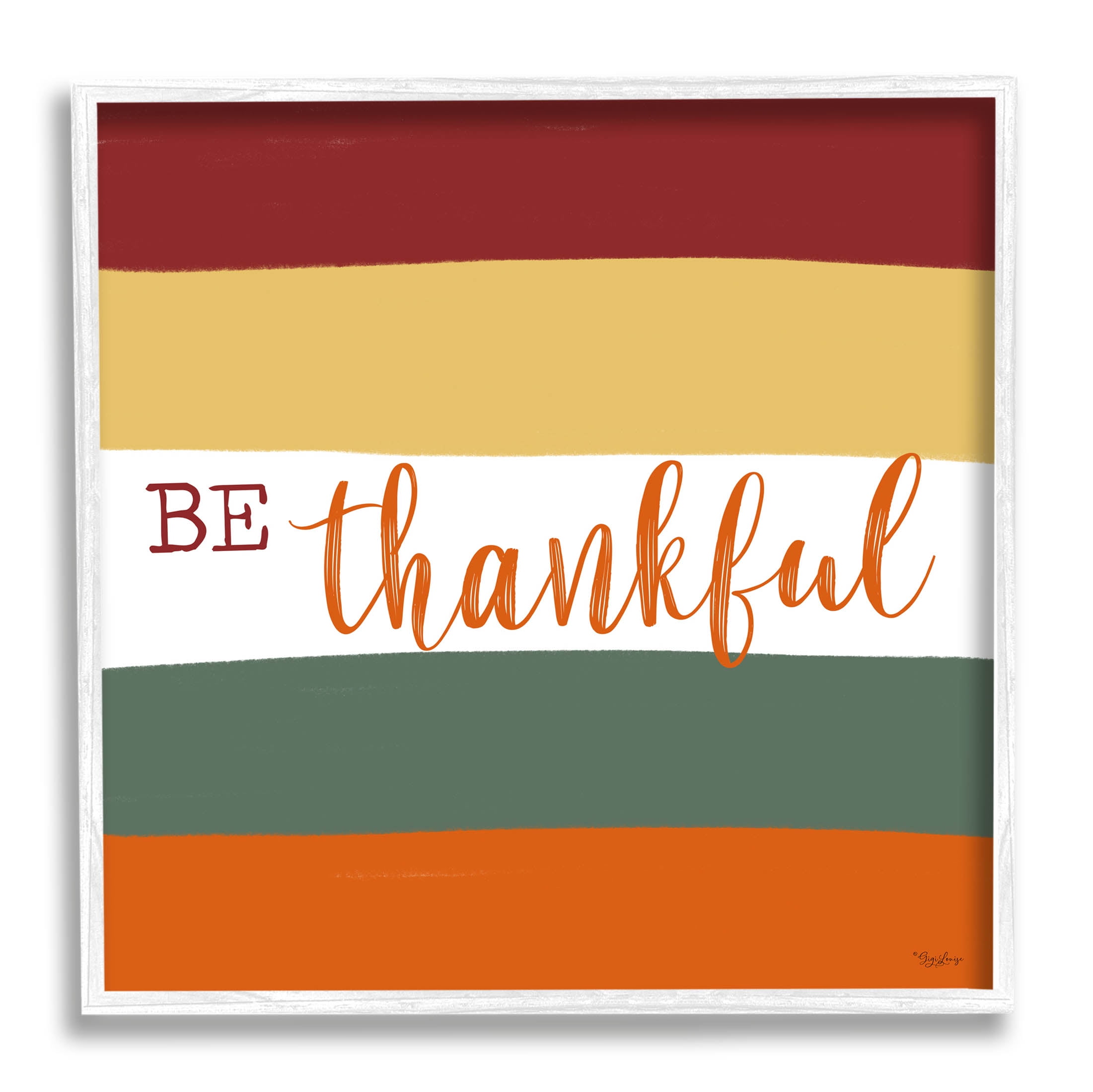 Stupell Industries Be Thankful Autumn Stripes Graphic Art White Framed Art Print Wall Art, Design by Gigi Louise