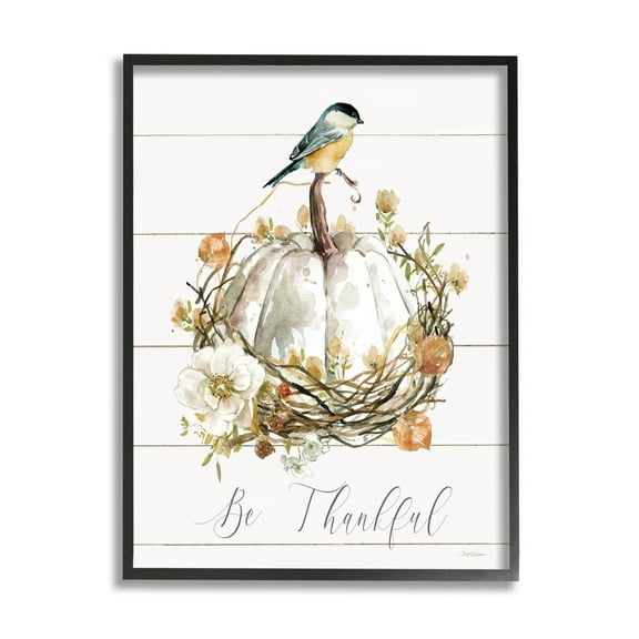 Stupell Industries Be Thankful Fall Florals Botanical & Floral Painting Black Framed Art Print Wall Art, 11 x 14
