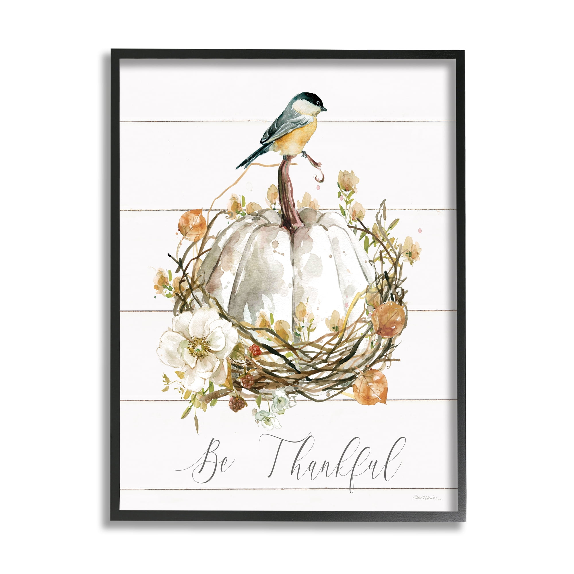 Stupell Industries Be Thankful Fall Florals Botanical & Floral Painting Black Framed Art Print Wall Art, 16 x 20