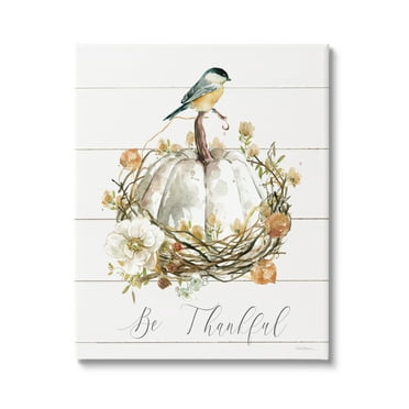 Stupell Industries Be Thankful Fall Florals Botanical & Floral Painting Gallery Wrapped Canvas Art Print Wall Art, 16 x 20
