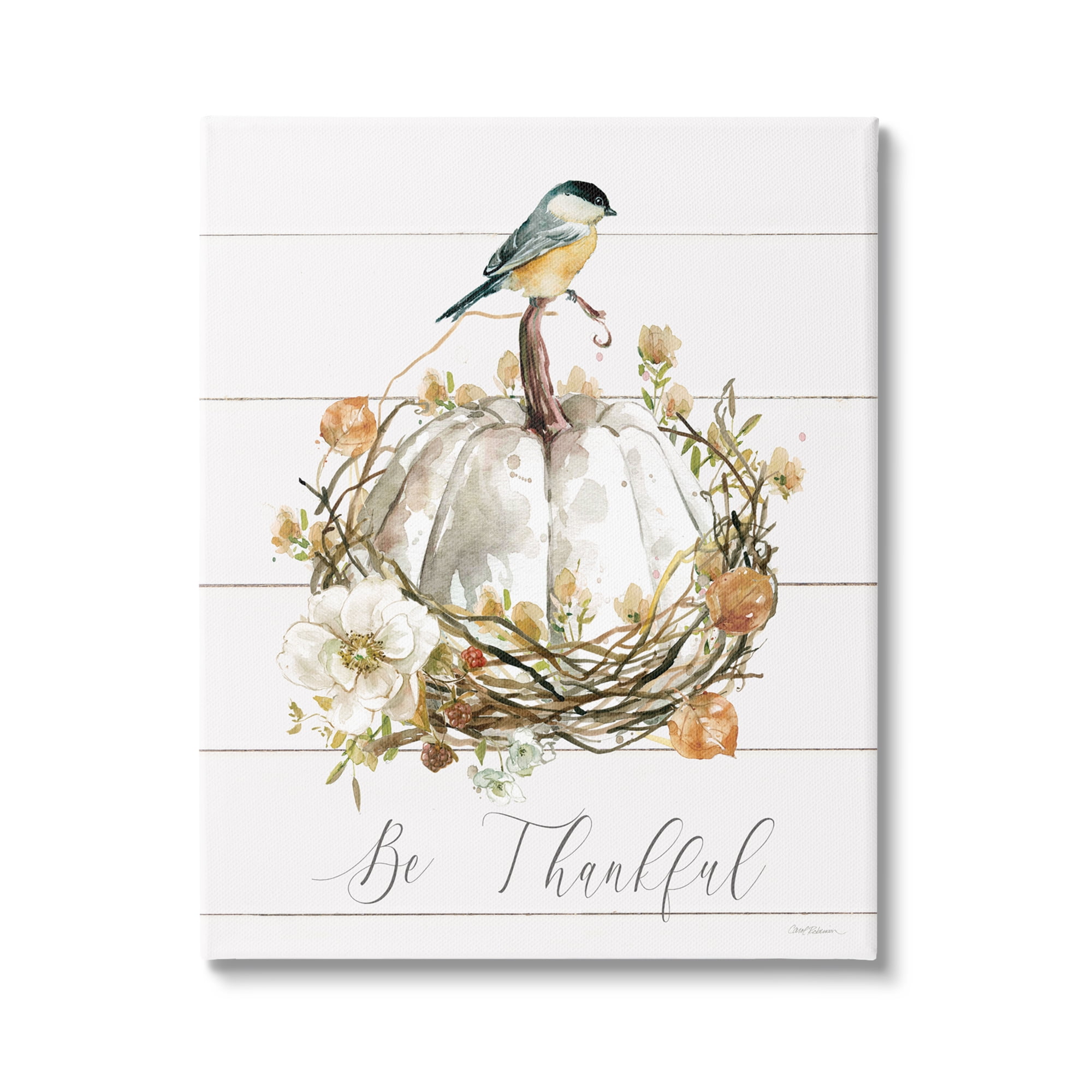 Stupell Industries Be Thankful Fall Florals Botanical & Floral Painting Gallery Wrapped Canvas Art Print Wall Art, 36 x 48