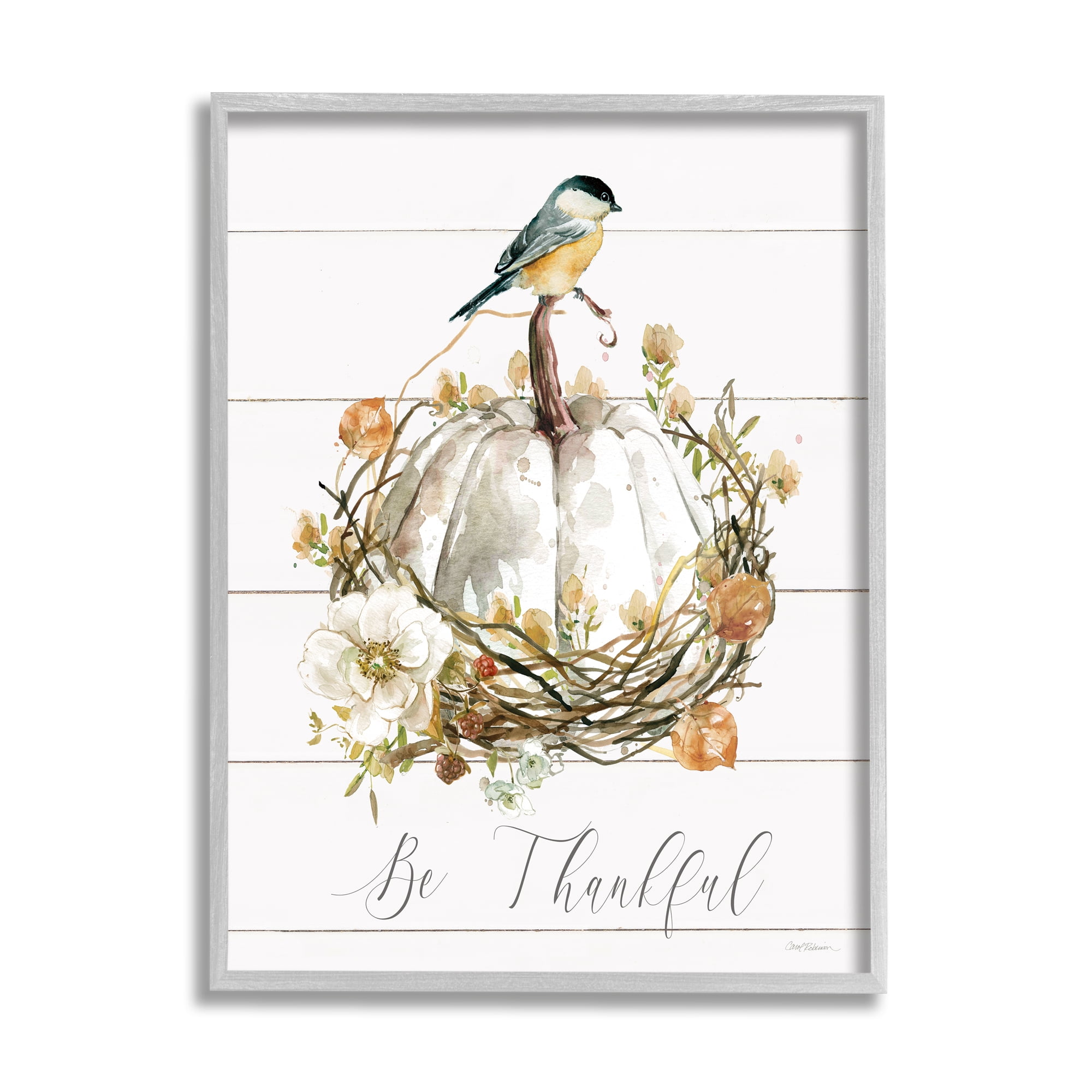 Be Thankful Fall Florals Canvas Print with Gray Frame
