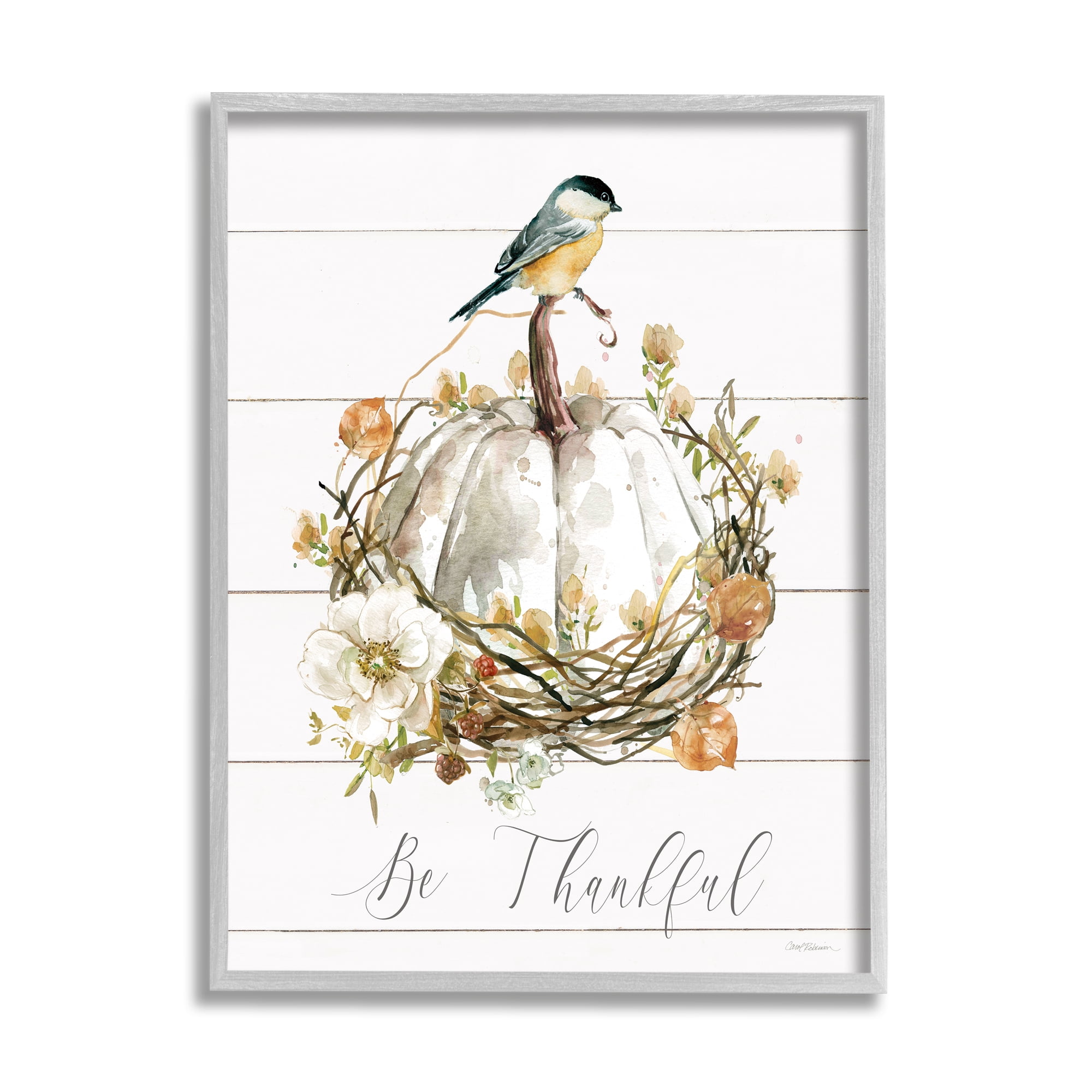 Stupell Industries Be Thankful Fall Florals Botanical & Floral Painting Gray Framed Art Print Wall Art, 16 x 20