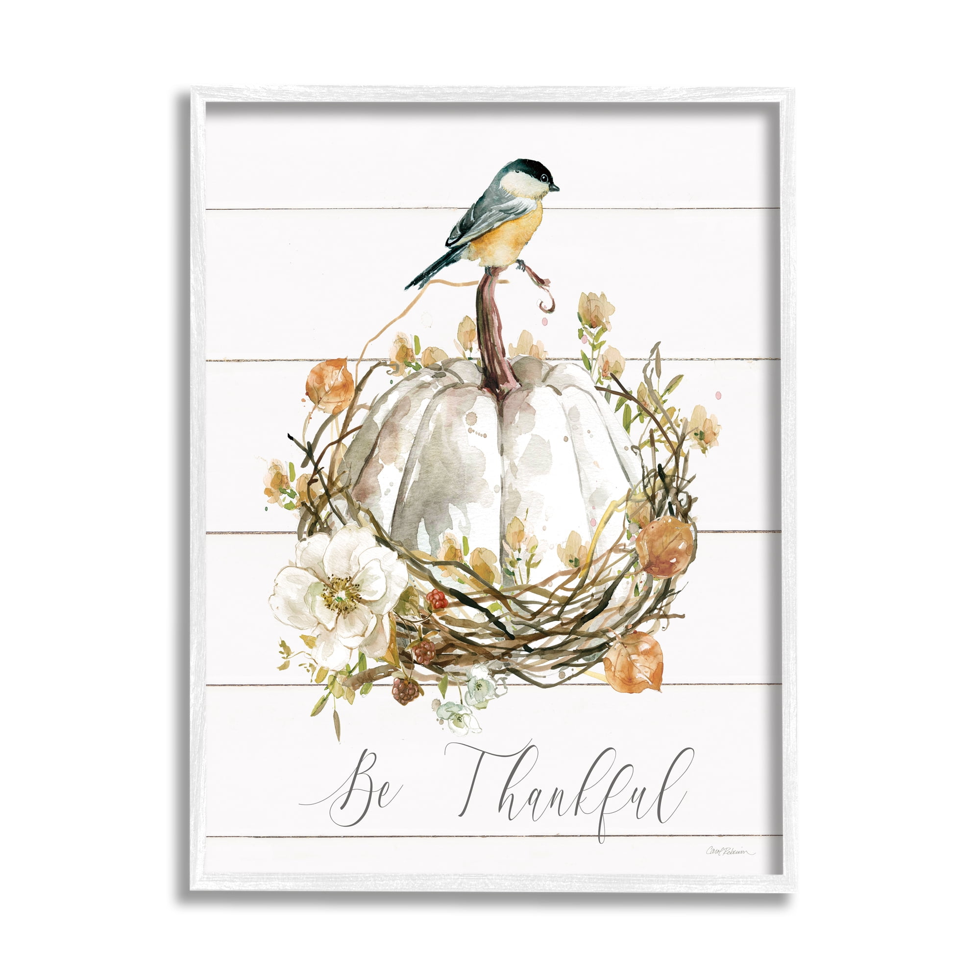Stupell Industries Be Thankful Fall Florals Botanical & Floral Painting White Framed Art Print Wall Art, 16 x 20