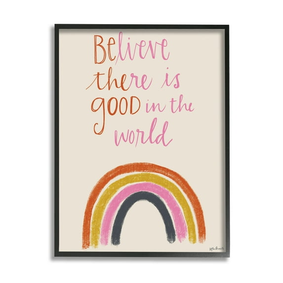Stupell Industries Be The Good Rainbow Phrase Playful Script Typography Graphic Art Black Framed Art Print Wall Art, 11x14, by Katie Doucette