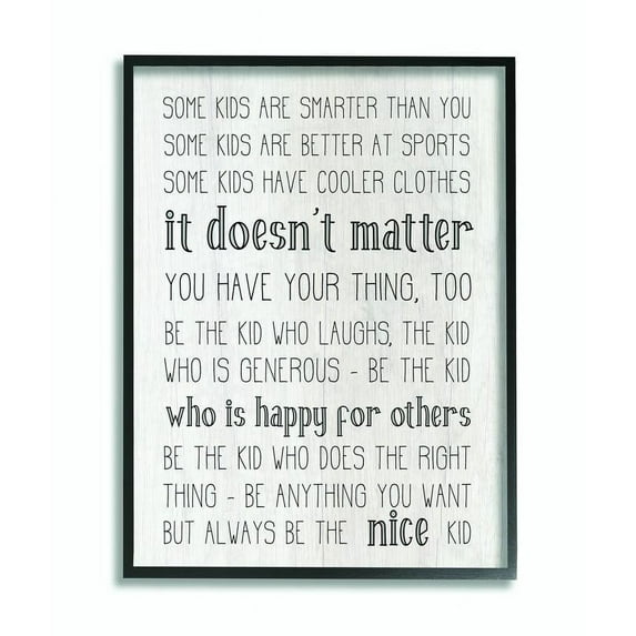 Stupell Industries Be The Nice Kid Inspirational Family Wood Textured Word Design Graphic Art Black Framed Art Print Wall Art, 11x14, by Daphne Polselli