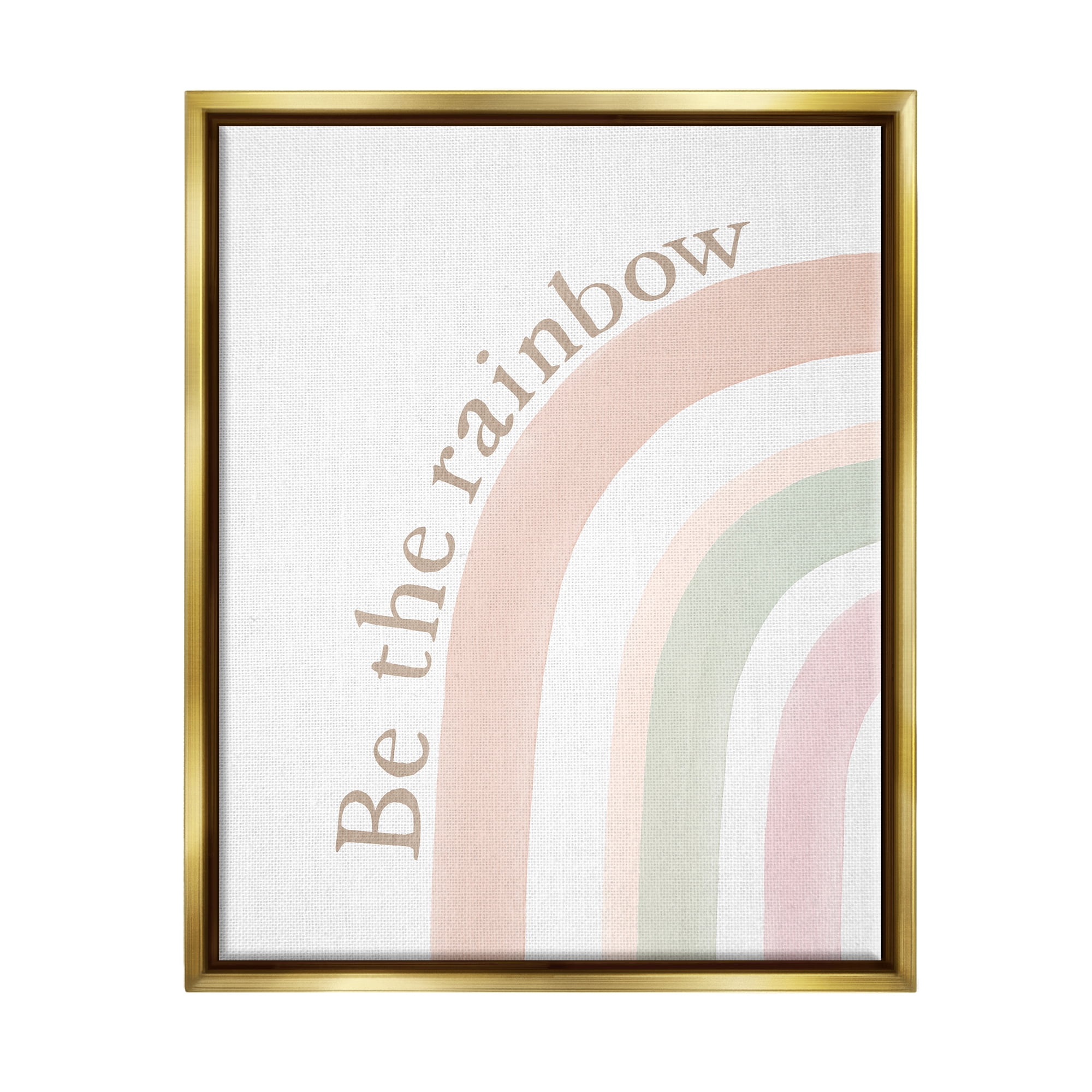 Stupell Industries Be The Rainbow Pastel Inspirational Painting Gold Floater Framed Art Print Wall Art, 17 x 21