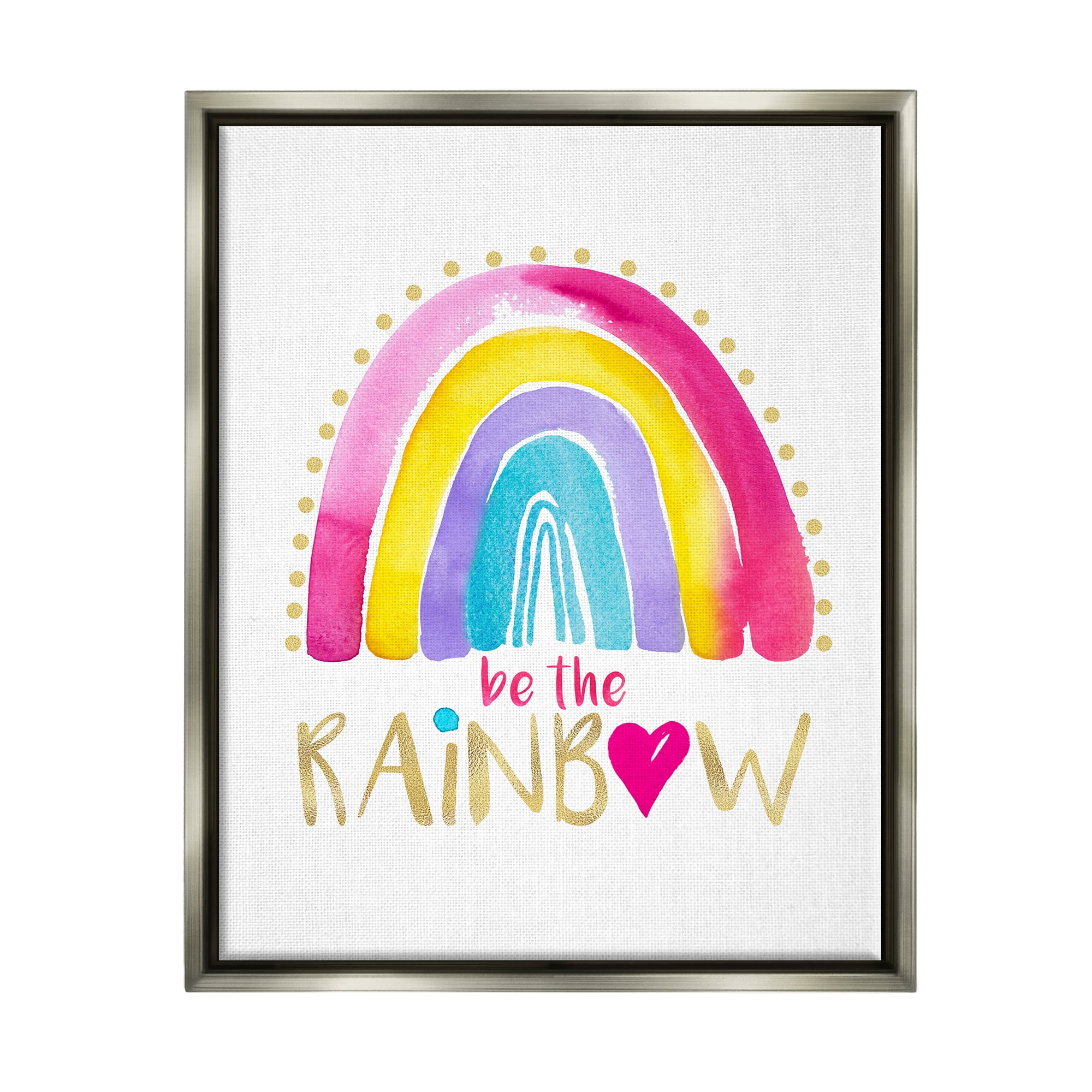 Stupell Industries Be The Rainbow Pattern Inspirational Painting Gray Floater Framed Art Print Wall Art, 17 x 21
