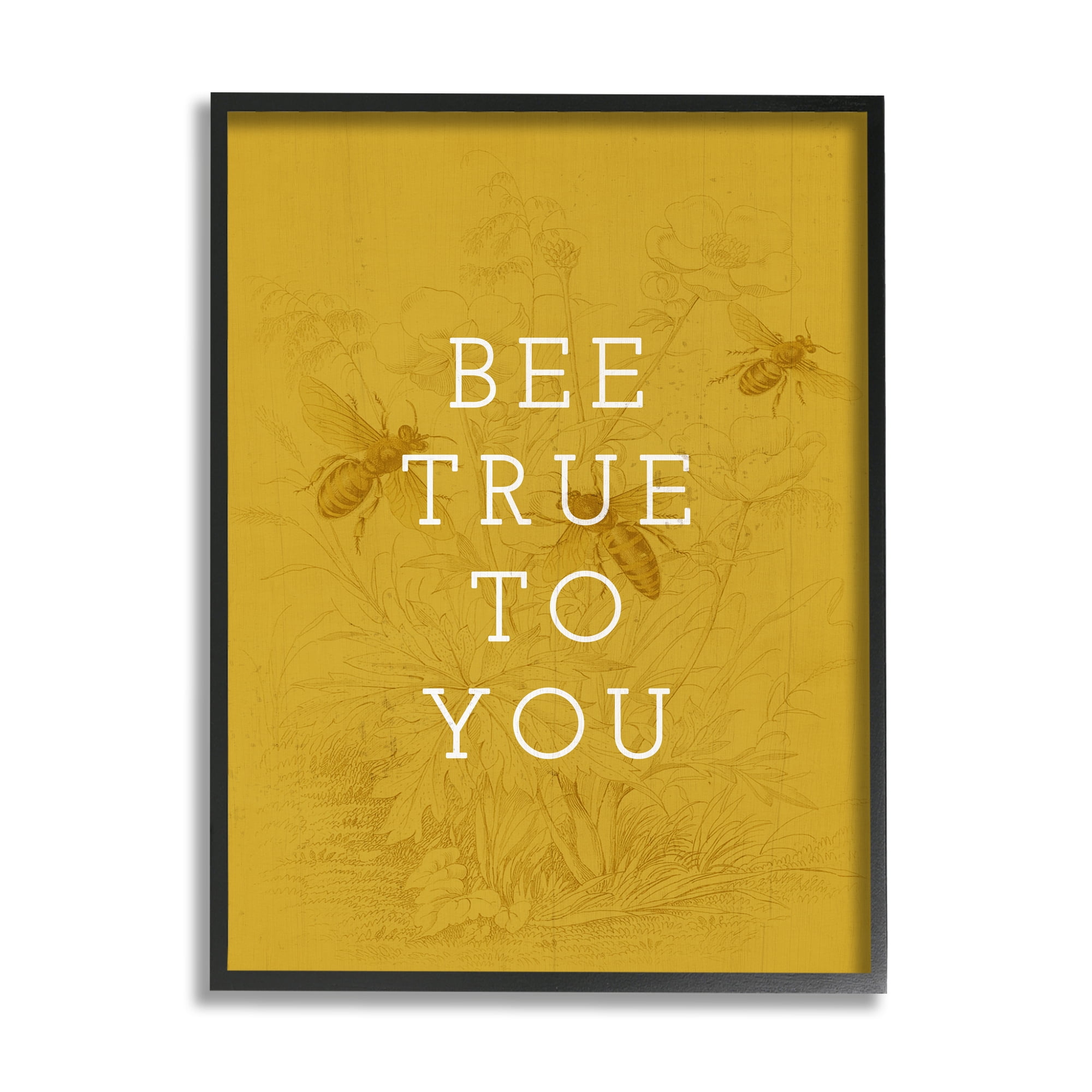 Stupell Industries Be True to You Phrase Vintage Bee Pun Graphic Art Black Framed Art Print Wall Art, 11x14, by Daphne Polselli