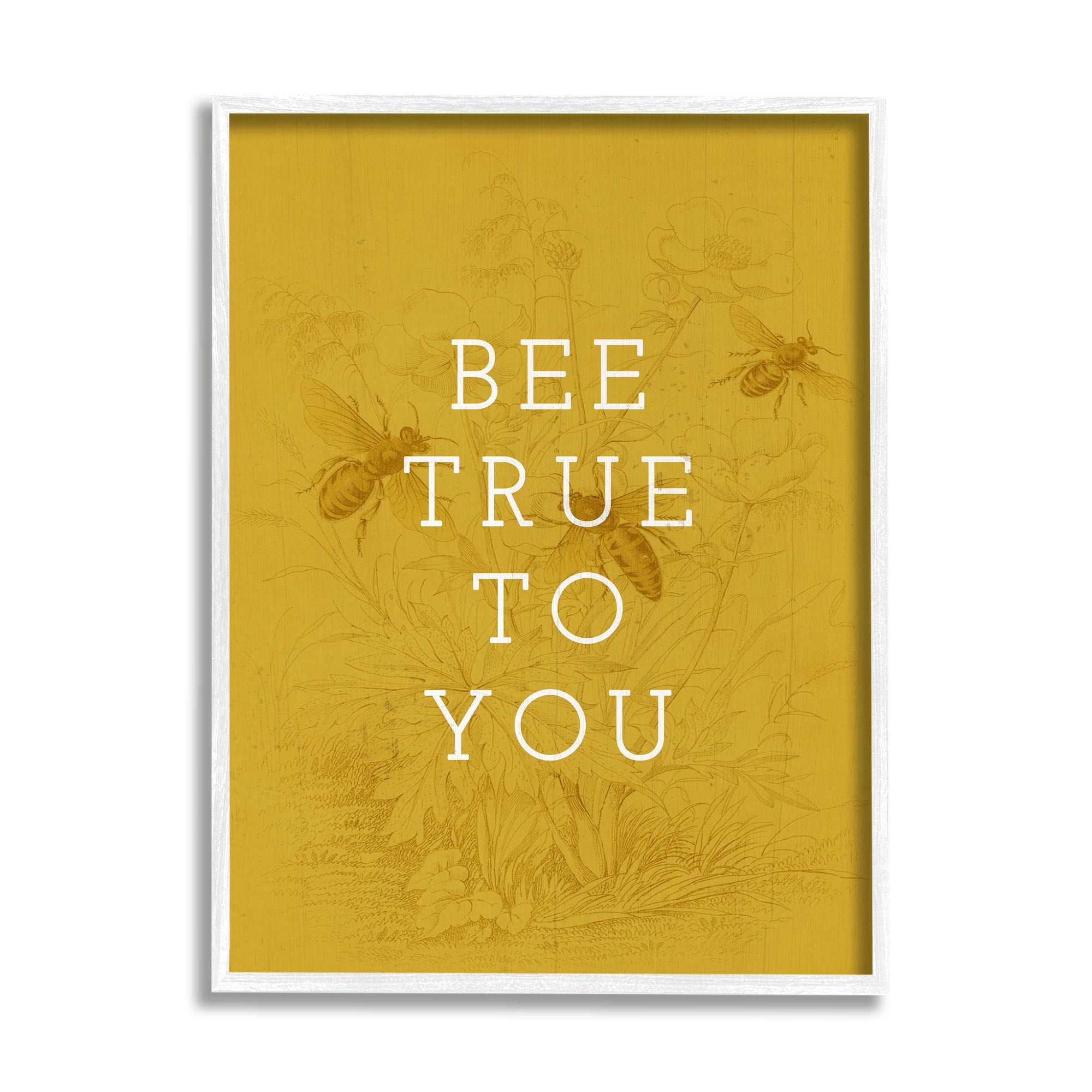 Stupell Industries Be True to You Phrase Vintage Bee Pun Graphic Art White Framed Art Print Wall Art, 16x20, by Daphne Polselli