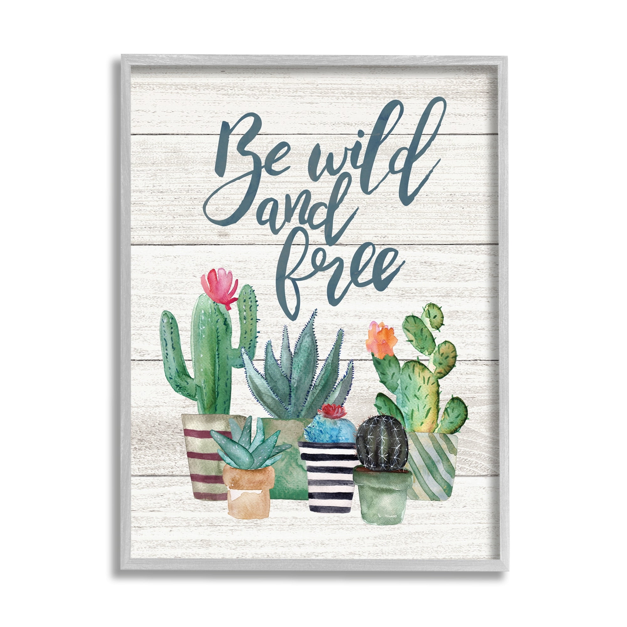 Stupell Industries Be Wild And Free Cactus Succulents Watercolor, 16 x 20,Design by Jo Moulton
