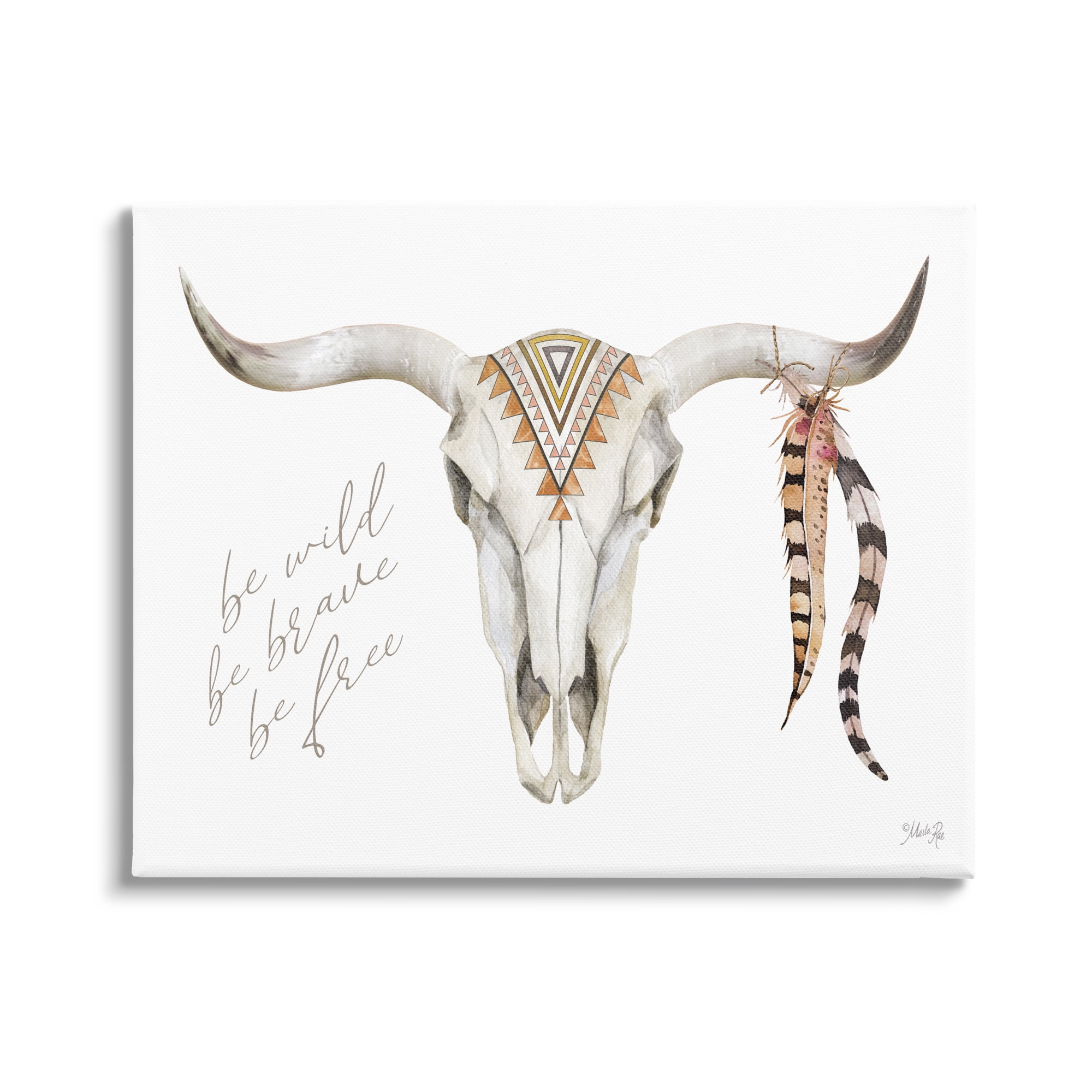 Stupell Industries Be Wild Longhorn Boho Bull Geometric Feather Patterns,40 x 30, Design by Marla Rae