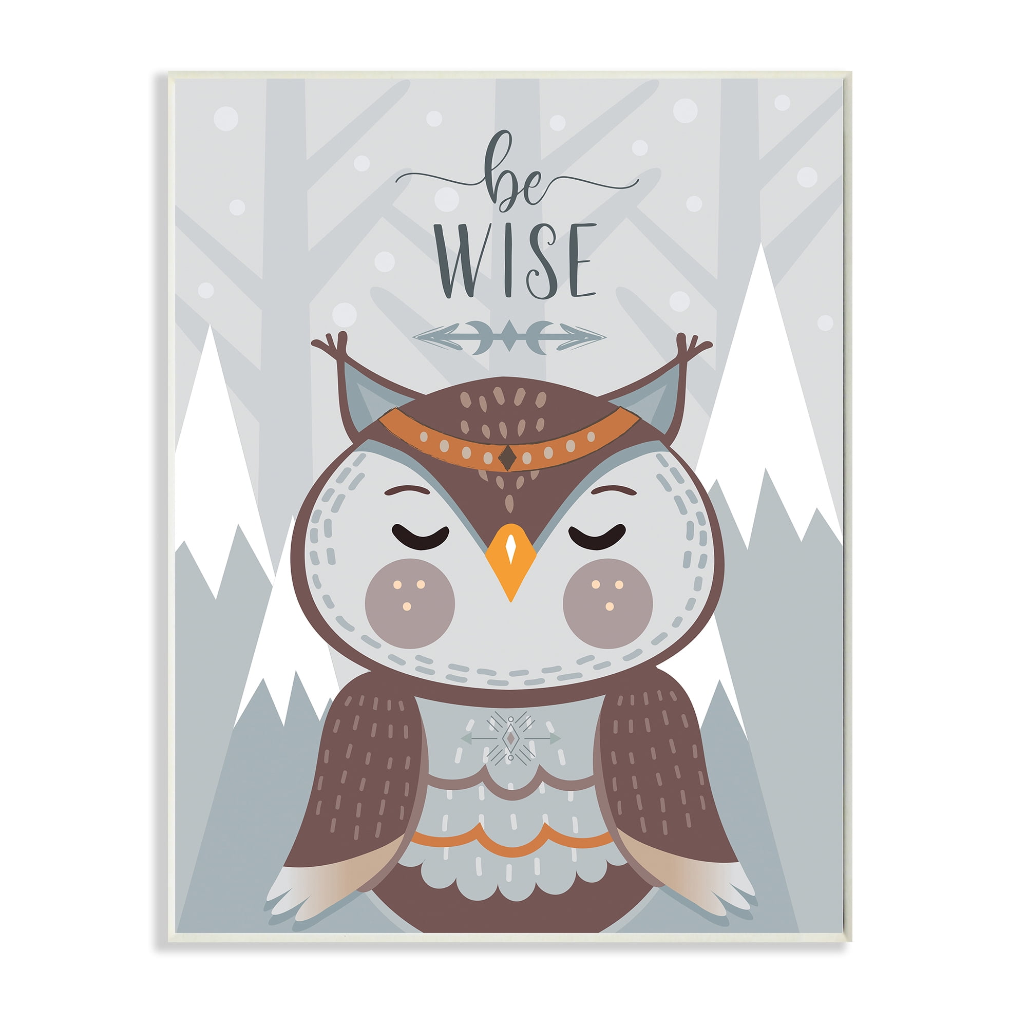 Stupell Industries Be Wise Quote Loveable Owl Snowy Mountains,13 x 19,Designed by AE Design