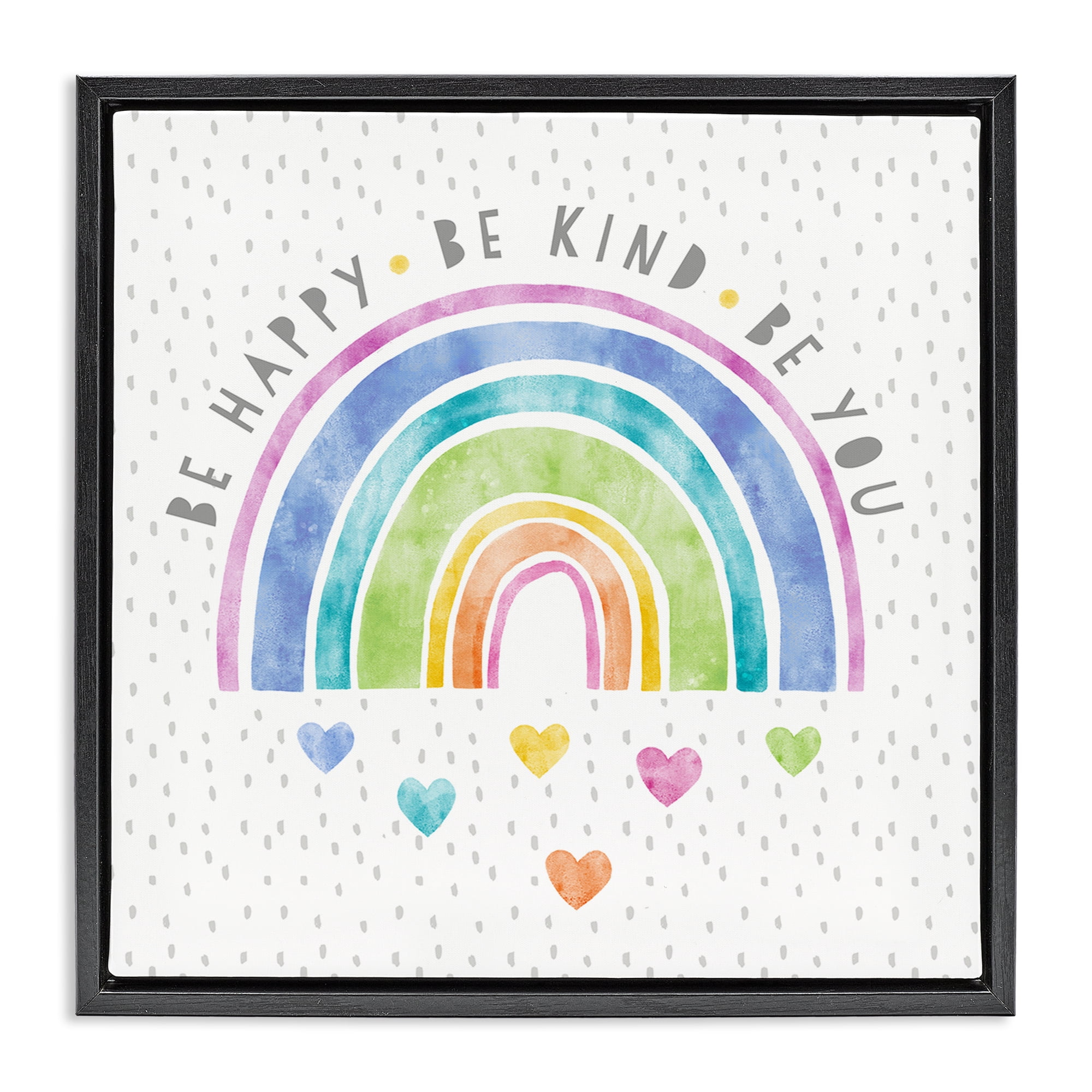 Stupell Industries Be You Hearts & Rainbow Black Framed Floater Canvas Wall Art, design by Suzanne Nicoll