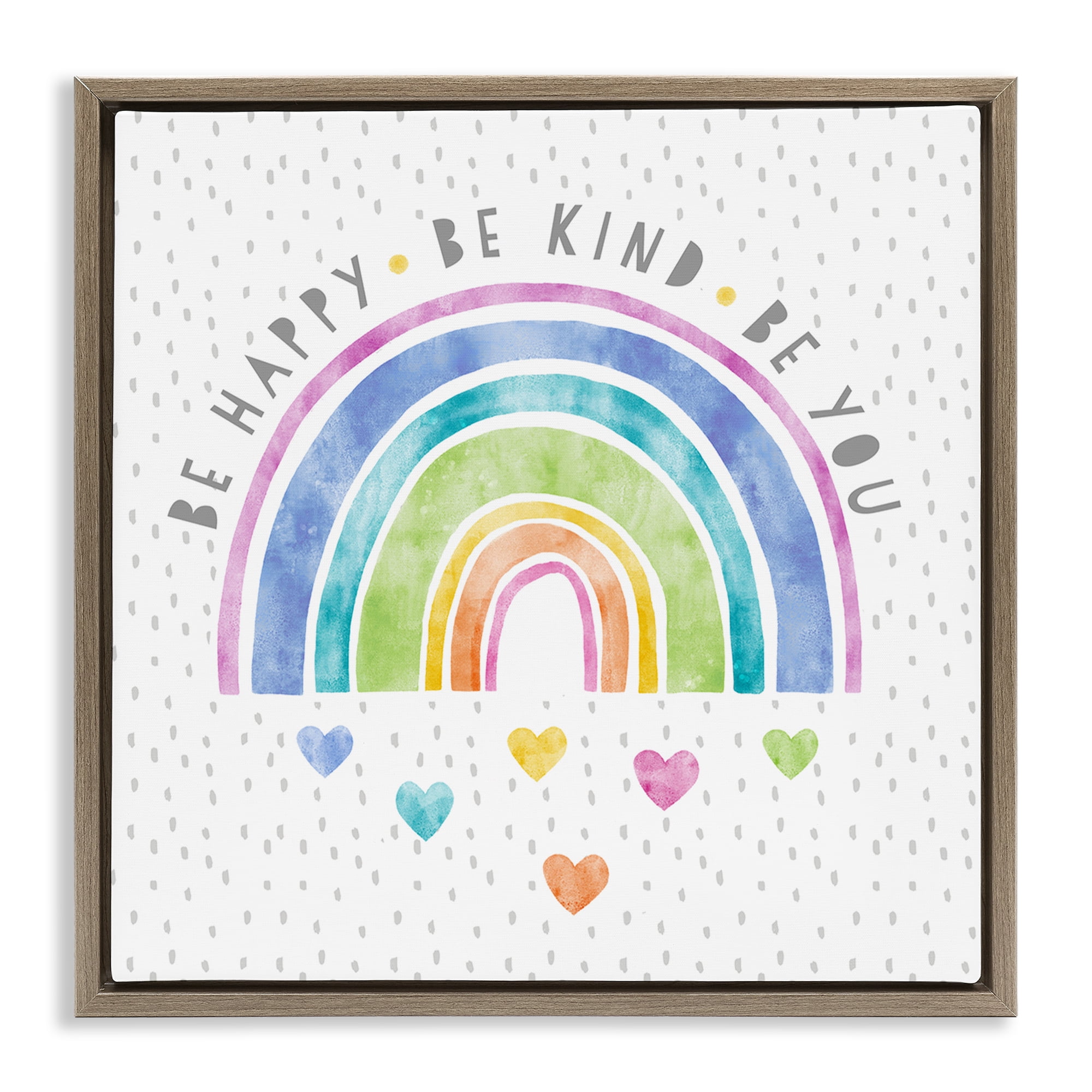 Stupell Industries Be You Hearts & Rainbow Brown Framed Floater Canvas Wall Art, design by Suzanne Nicoll
