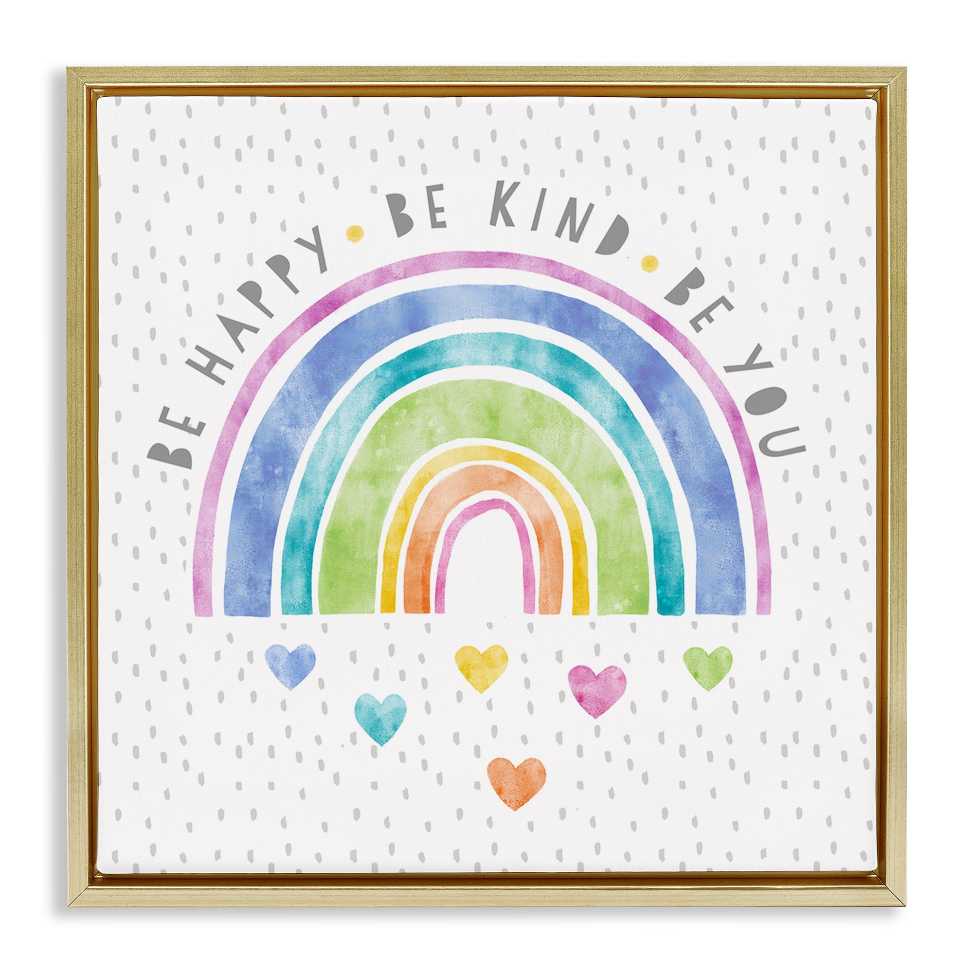 Stupell Industries Be You Hearts & Rainbow Gold Framed Floater Canvas Wall Art, design by Suzanne Nicoll