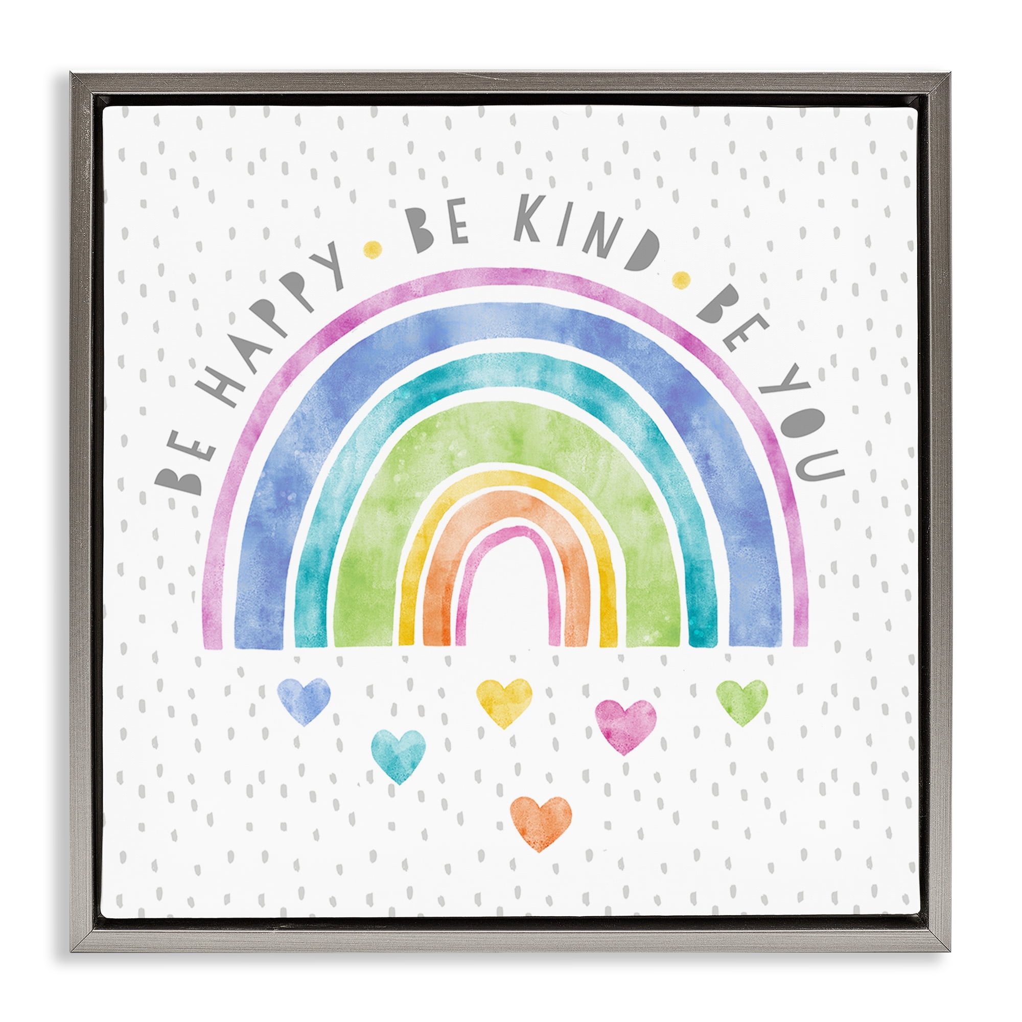 Stupell Industries Be You Hearts & Rainbow Gray Framed Floater Canvas Wall Art, design by Suzanne Nicoll