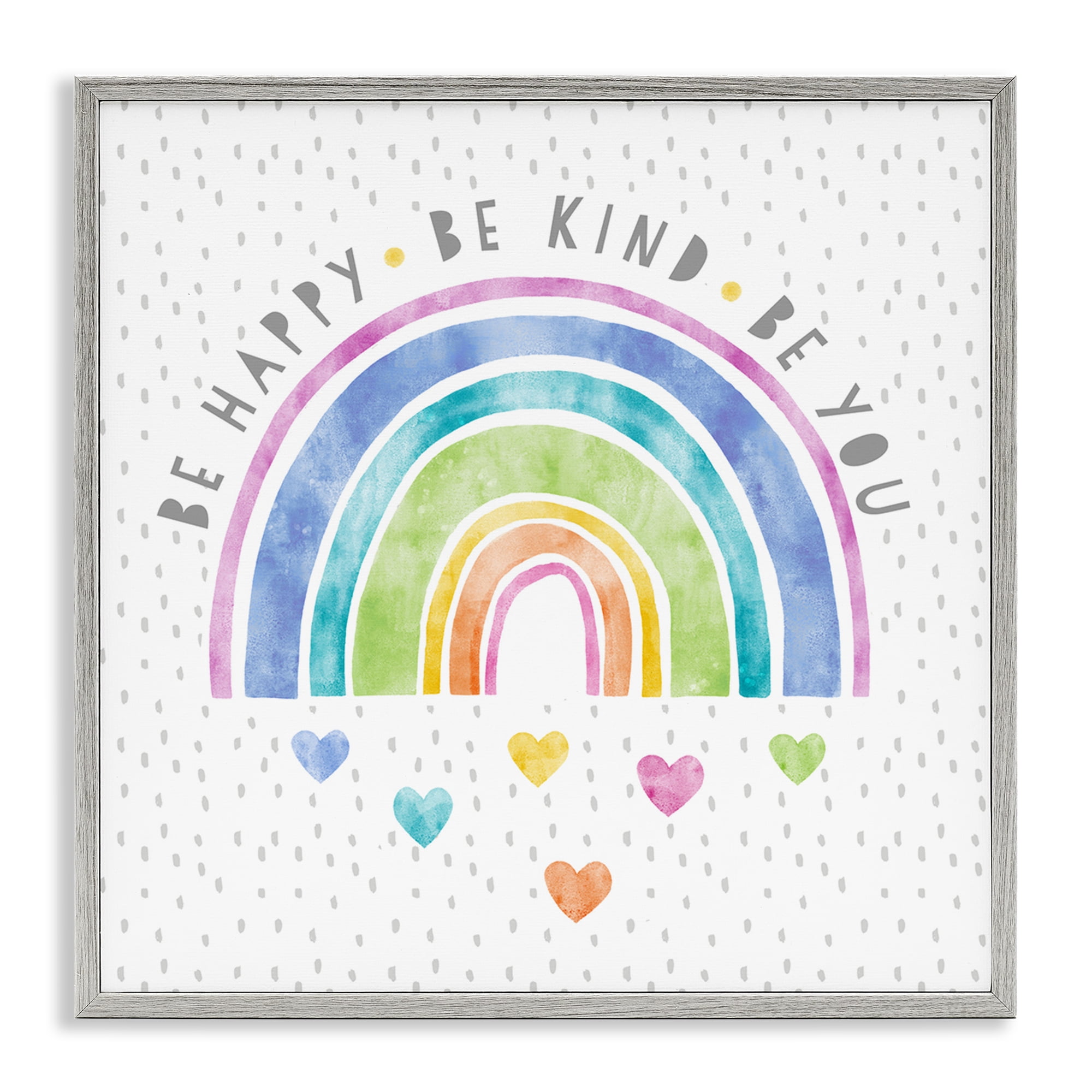 Stupell Industries Be You Hearts & Rainbow Gray Framed Giclee Art, design by Suzanne Nicoll