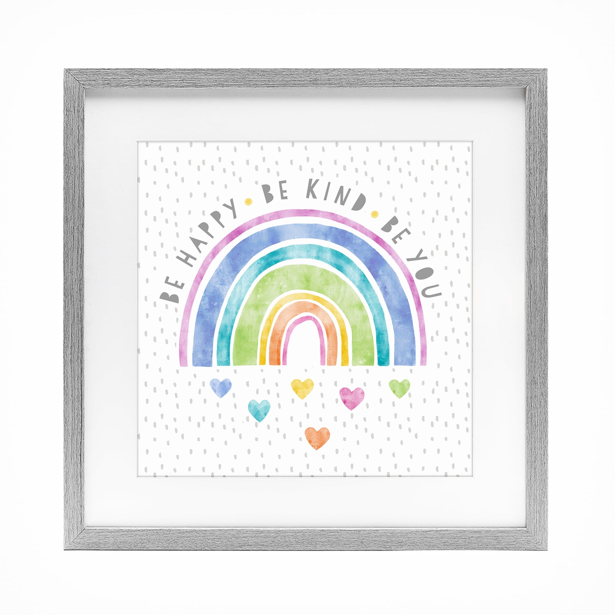 Stupell Industries Be You Hearts & Rainbow Gray Framed Print Under Glass, design by Suzanne Nicoll