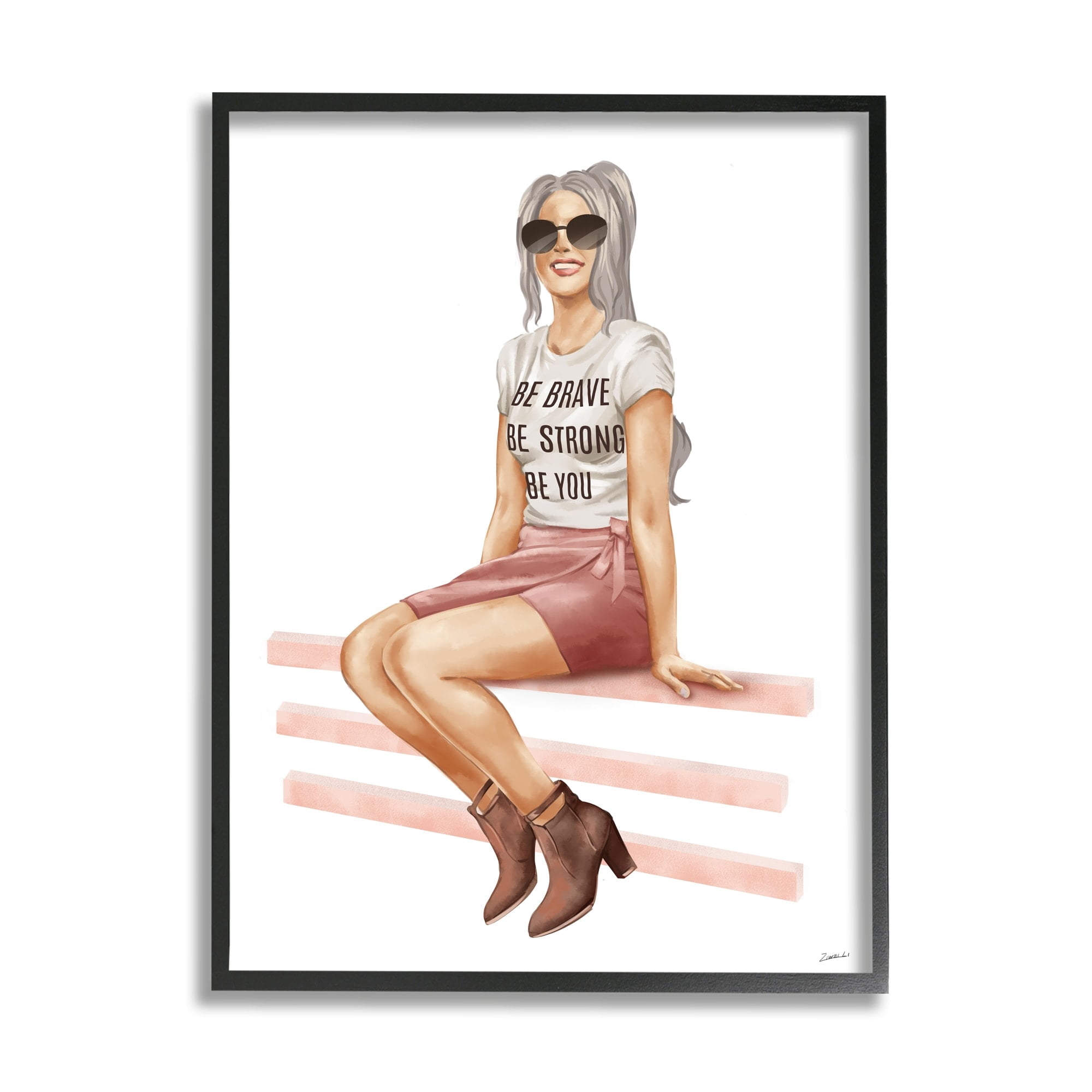 Stupell Industries Be You Inspirational Female Fashionista Phrase Beauty & Fashion Painting Black Framed Art Print Wall Art, 24 x 30