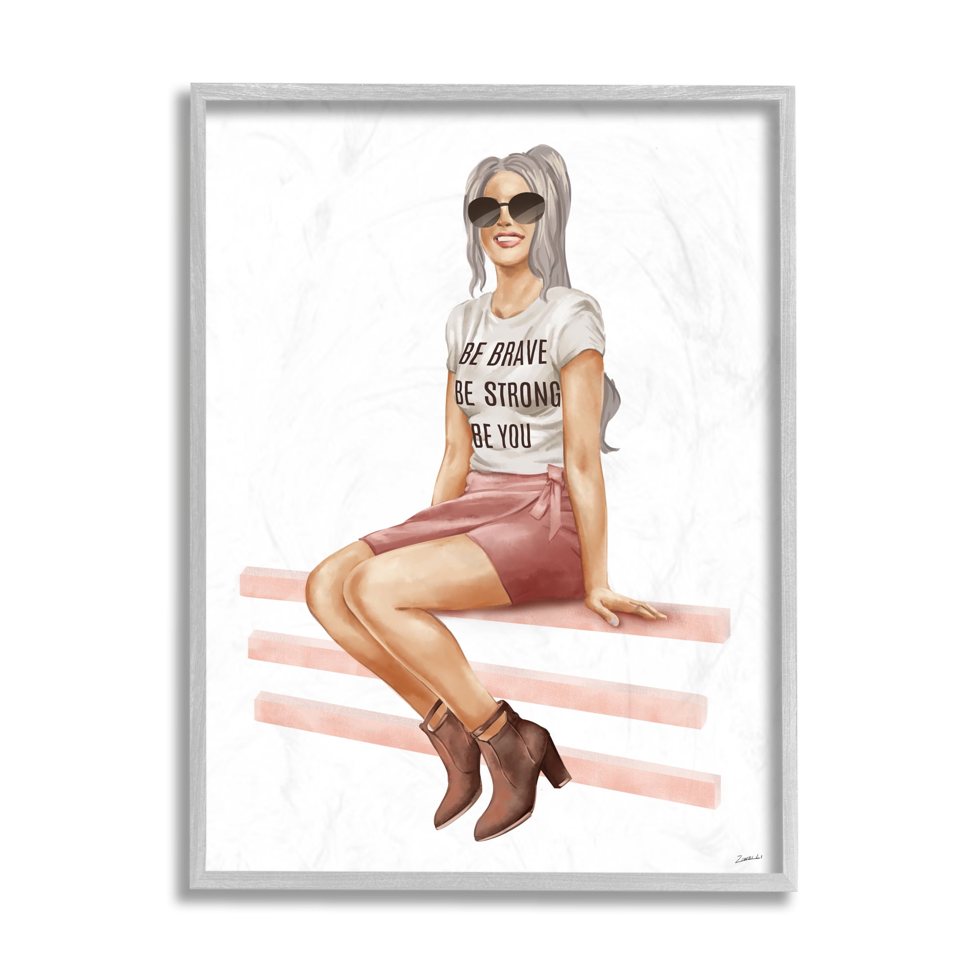 Stupell Industries Be You Inspirational Female Fashionista Phrase Beauty & Fashion Painting Gray Framed Art Print Wall Art, 11 x 14