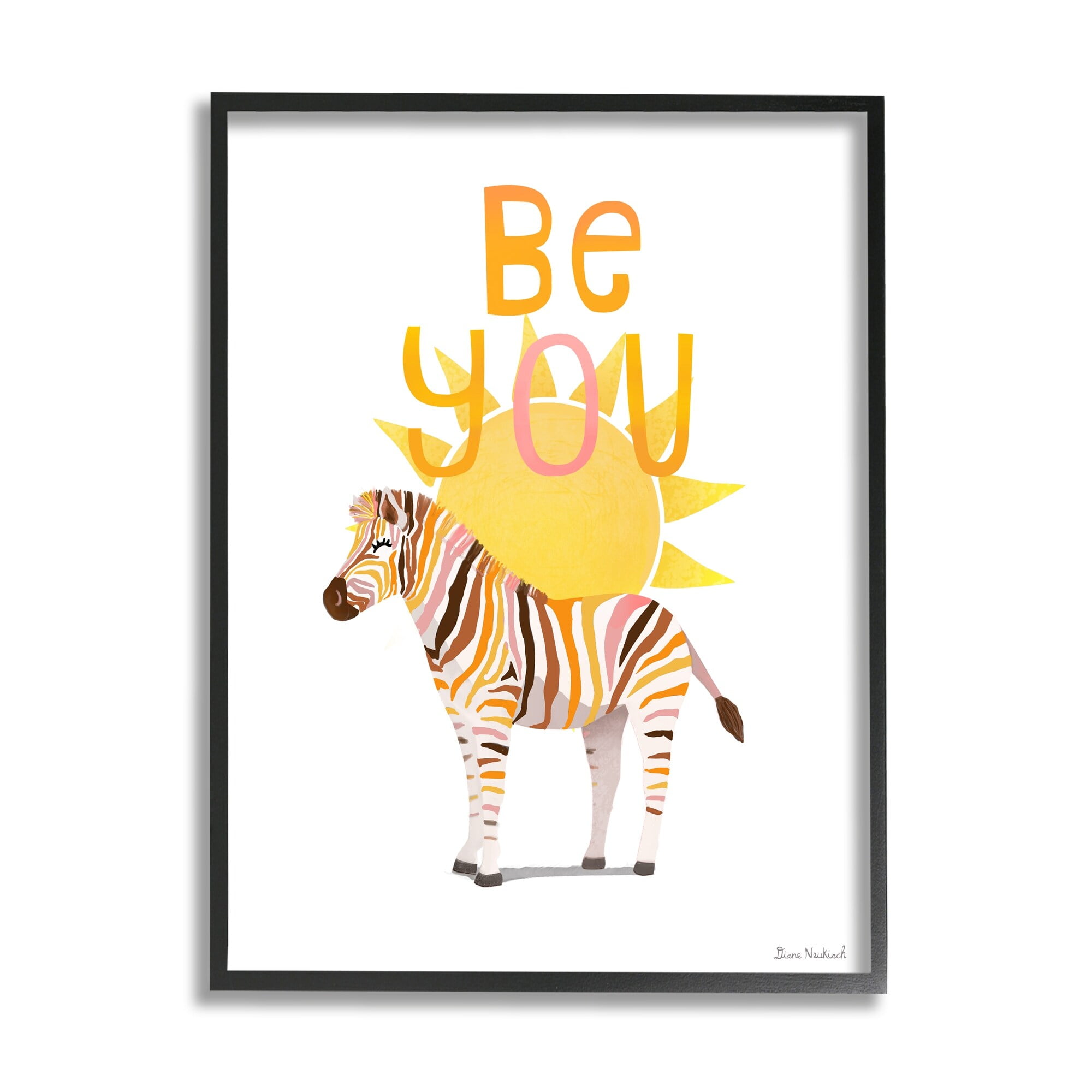 Stupell Industries Be You Inspiring Sunshine Fun Zebra Stripes Graphic Art Black Framed Art Print Wall Art, Design by Diane Neukirch