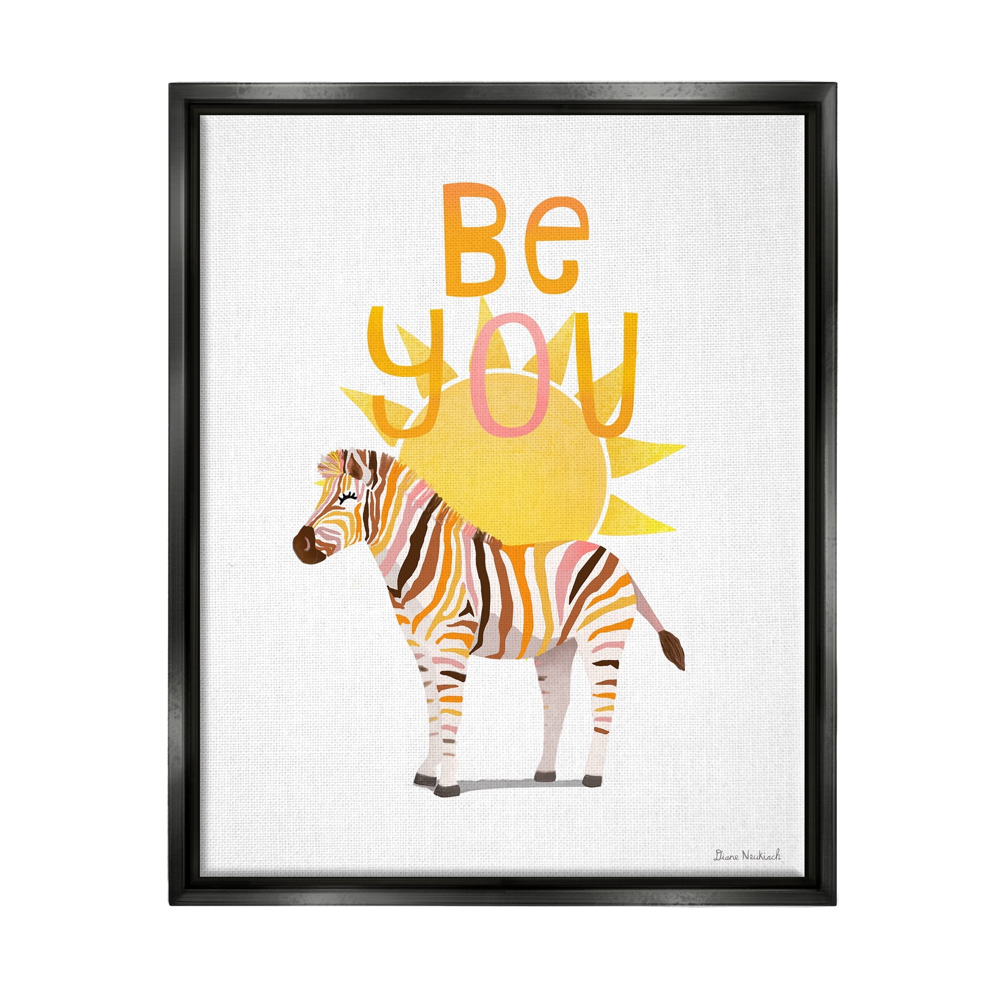 Stupell Industries Be You Inspiring Sunshine Fun Zebra Stripes Graphic Art Jet Black Floating Framed Canvas Print Wall Art, Design by Diane Neukirch