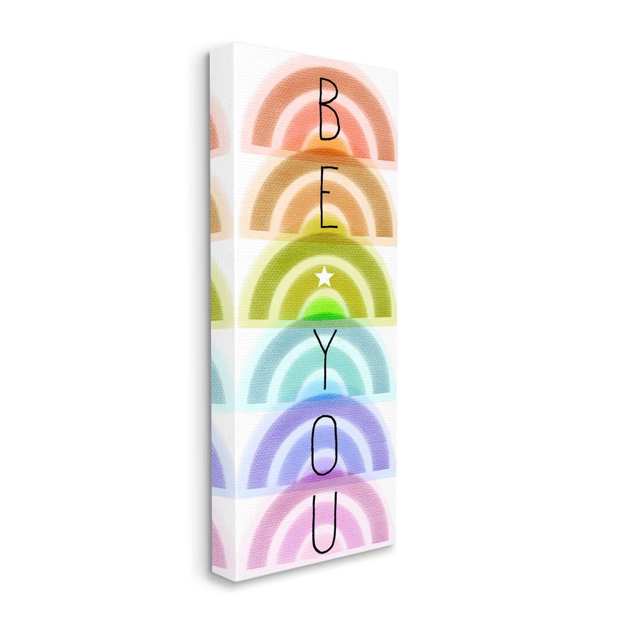 Stupell Industries Be You Kids Motivational Typography Stacked Rainbows Inspirational Painting Gallery Wrapped Canvas Print Wall Art, 13 x 30