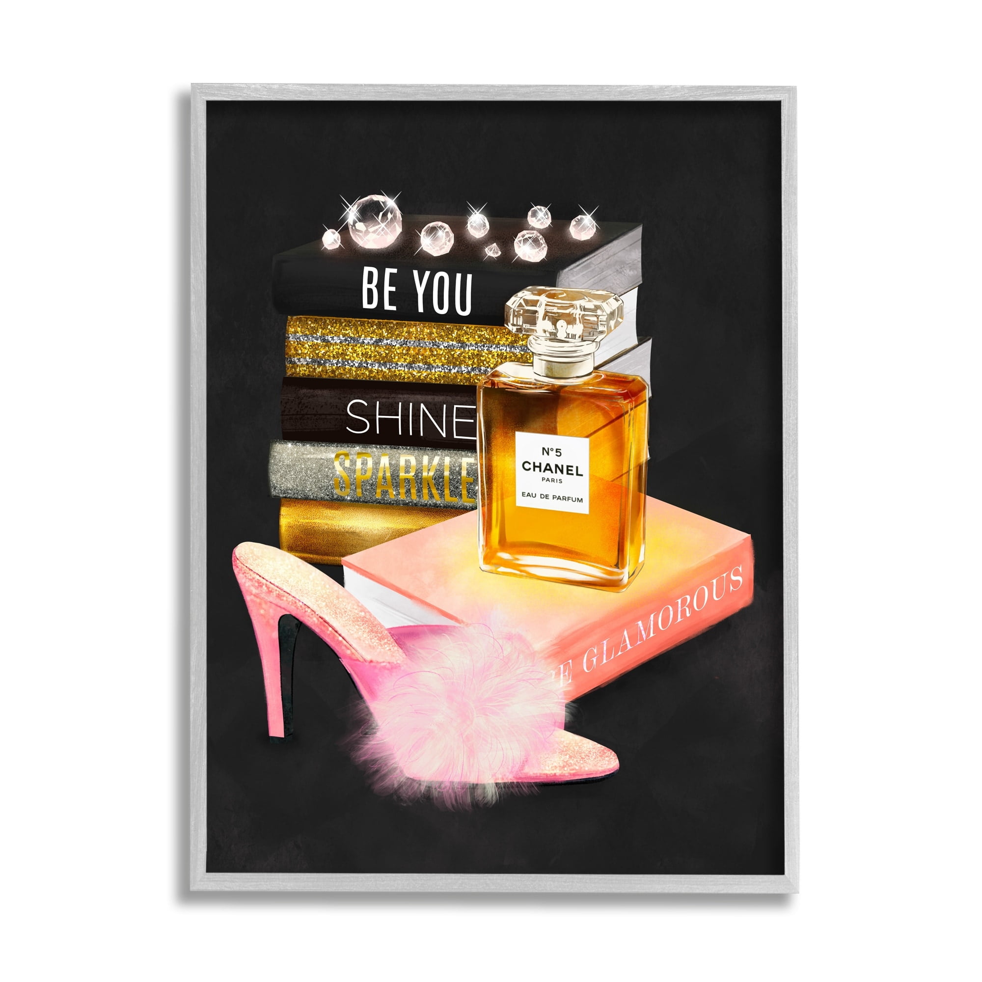 Stupell Industries Be You Motivational Perfume Bottle Bookstack Fluffy Pompom Heel,11 x 14, Design by Ziwei Li