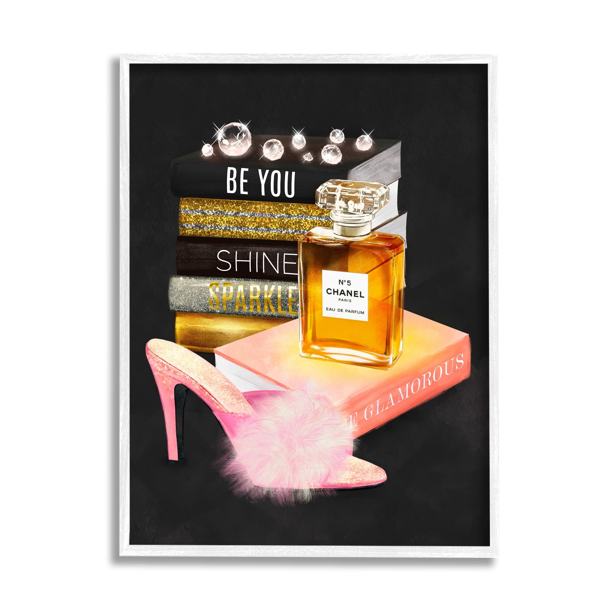 Stupell Industries Be You Motivational Perfume Bottle Bookstack Fluffy Pompom Heel,11 x 14, Design by Ziwei Li