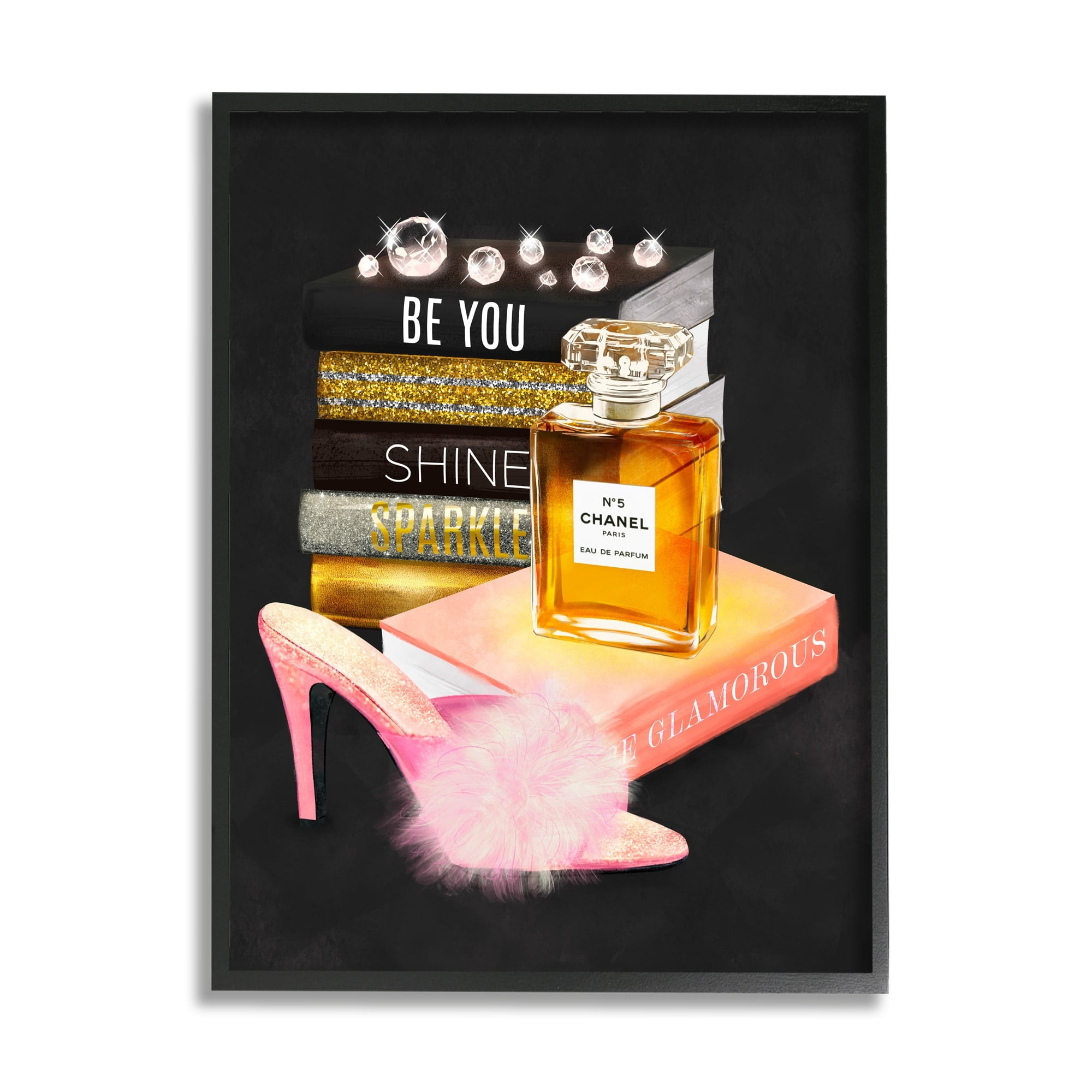 Stupell Industries Be You Motivational Perfume Bottle Bookstack Fluffy Pompom Heel,16 x 20, Design by Ziwei Li