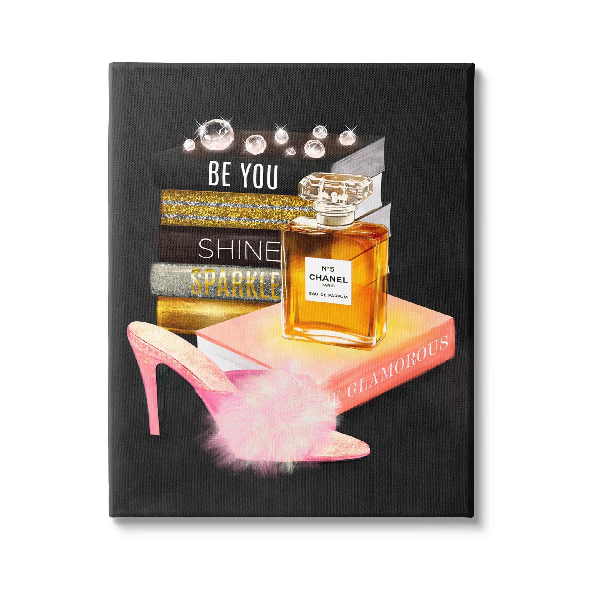 Stupell Industries Be You Motivational Perfume Bottle Bookstack Fluffy Pompom Heel,16 x 20, Design by Ziwei Li