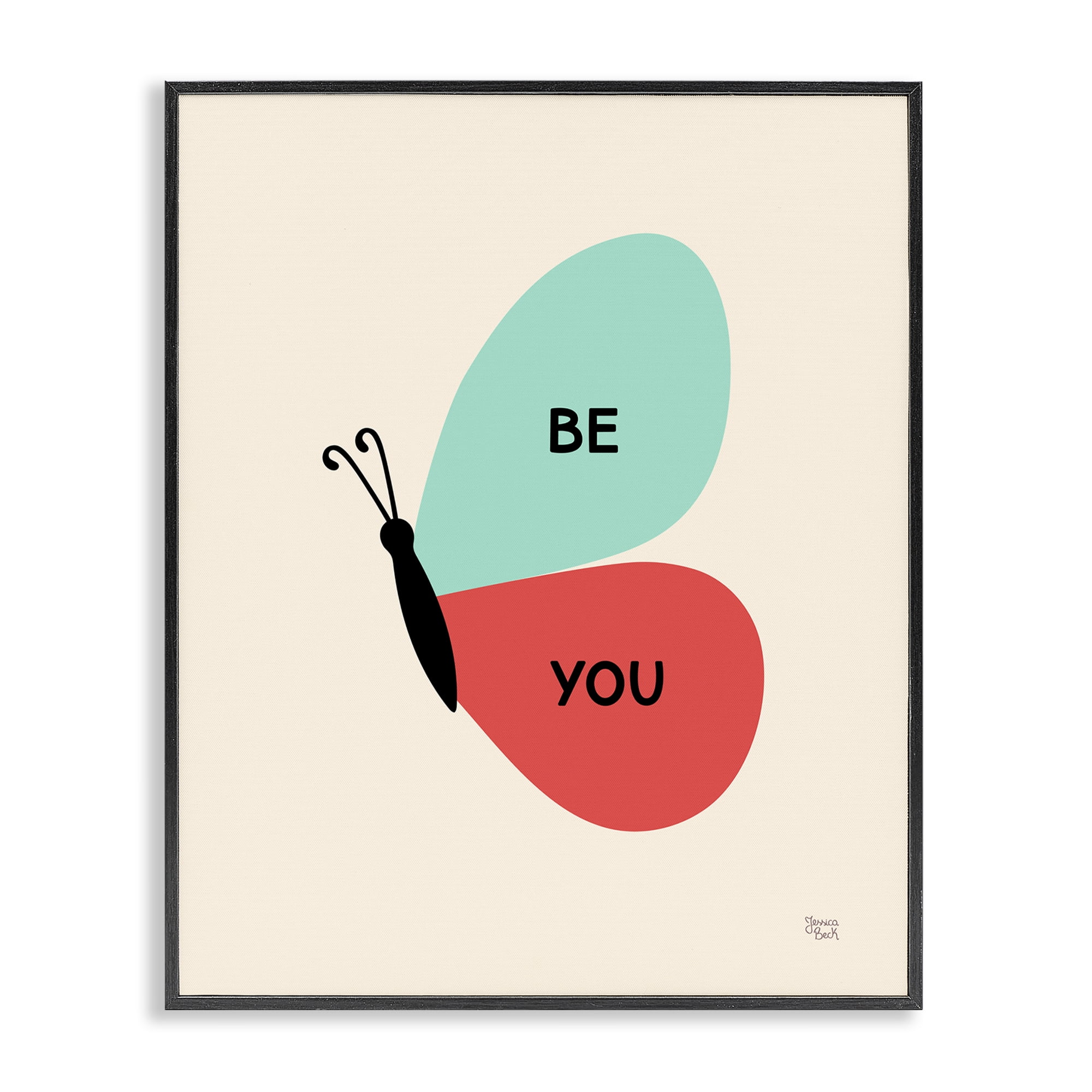 Stupell Industries Be You Simple Butterfly Animals Painting Black Framed Art Print Wall Art, 16 x 20