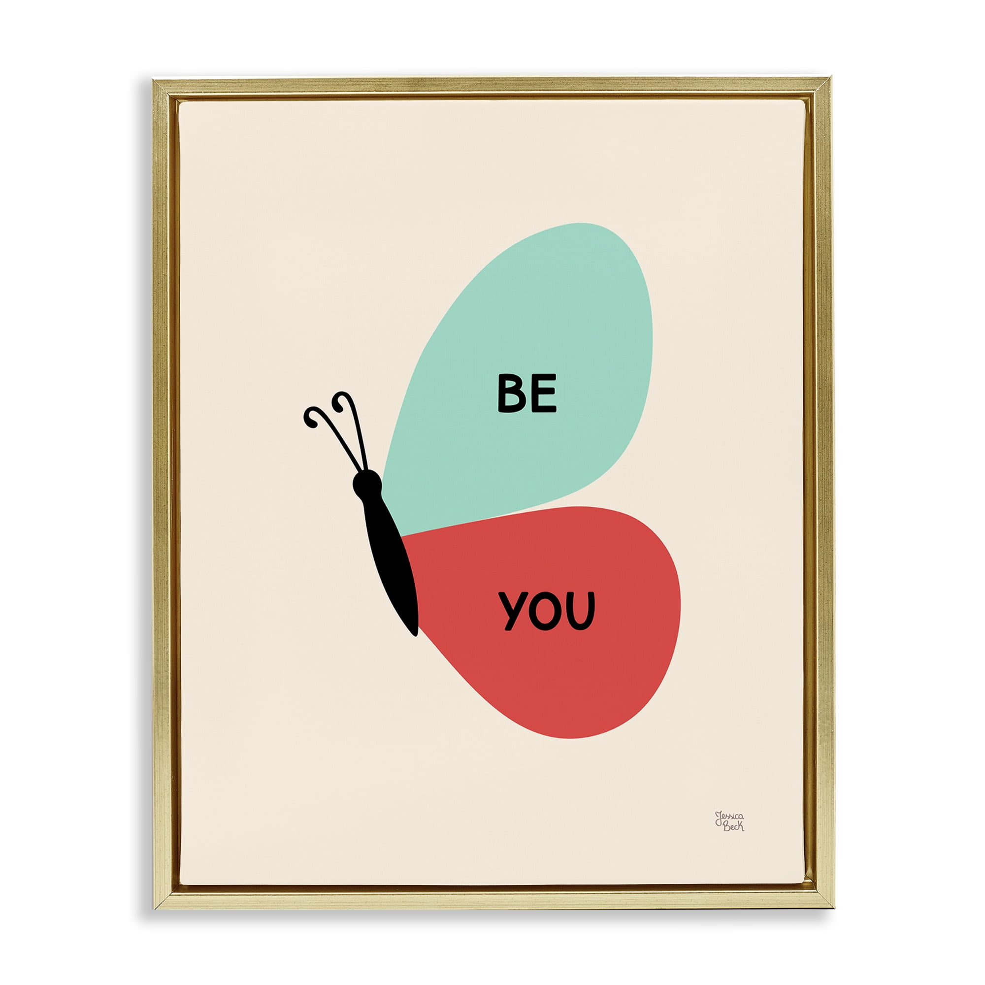 Stupell Industries Be You Simple Butterfly Animals Painting Gold Floater Framed Canvas Art Print Wall Art, 17 x 21
