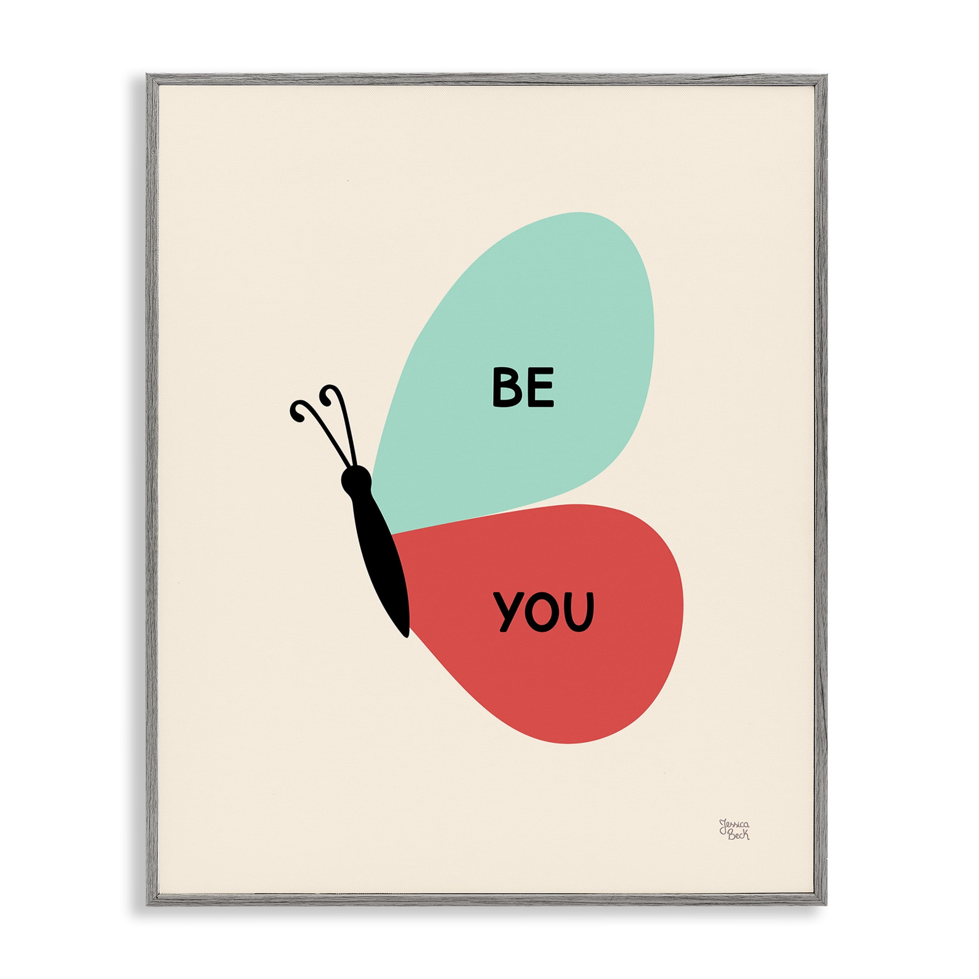 Stupell Industries Be You Simple Butterfly Animals Painting Gray Framed Art Print Wall Art, 24 x 30