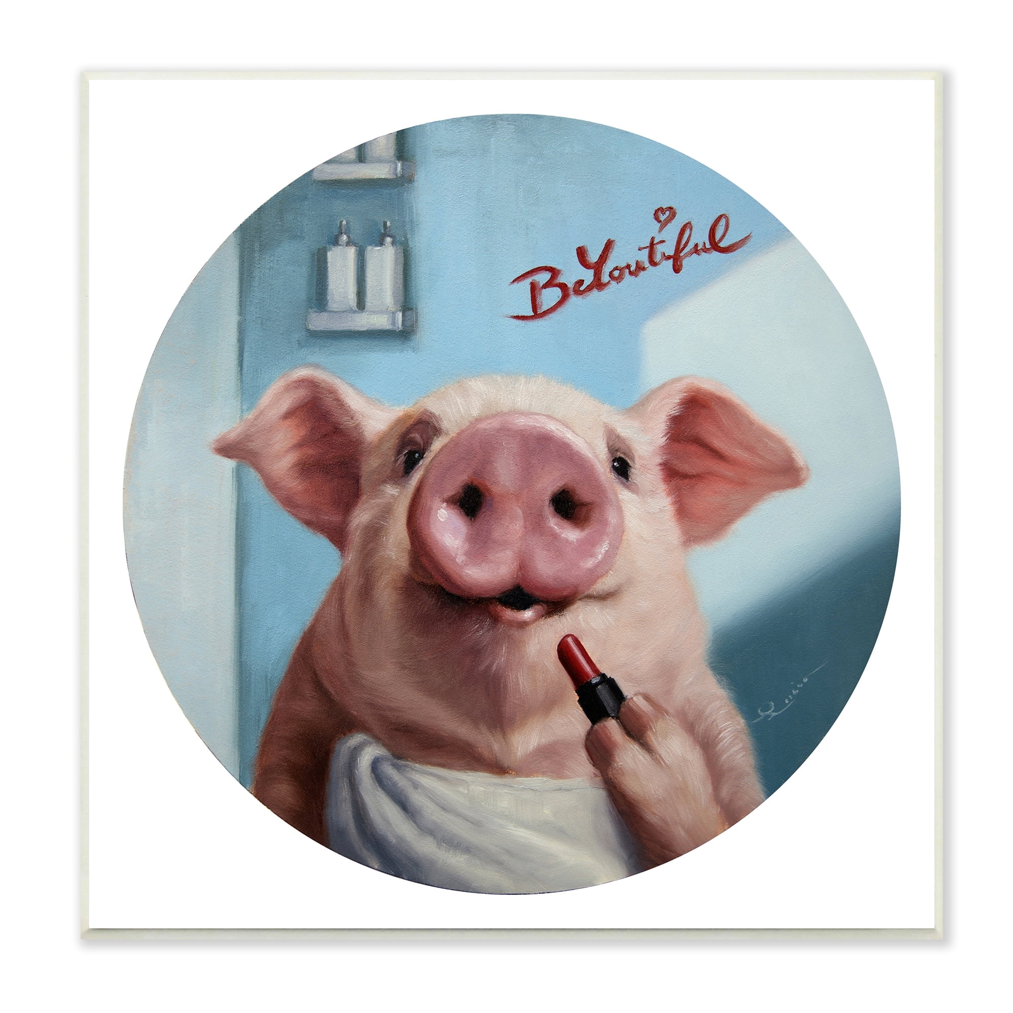 Stupell Industries Be-You-Tiful Pink Pig in Towel Lipstick Big Snout, 12 x 12,Design by Lucia Heffernan