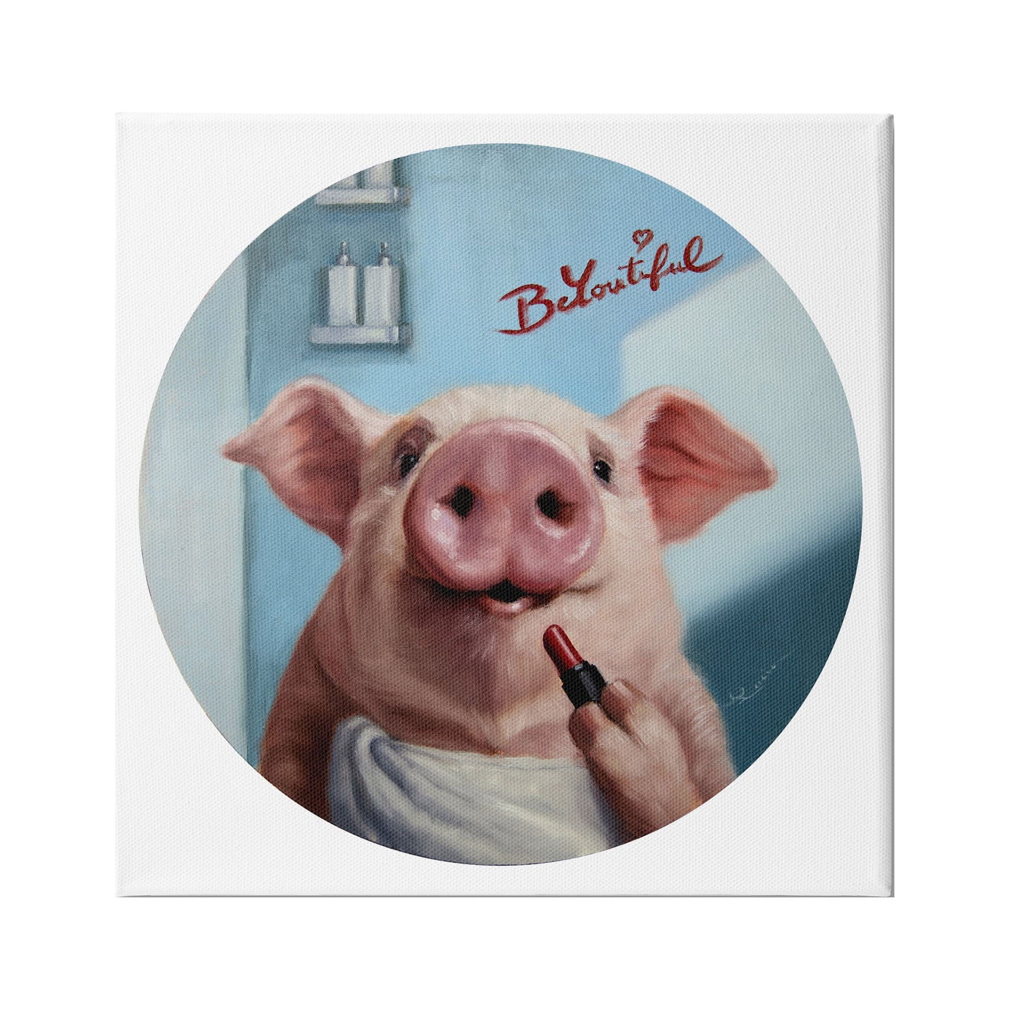 Stupell Industries Be-You-Tiful Pink Pig in Towel Lipstick Big Snout, 17 x 17,Design by Lucia Heffernan