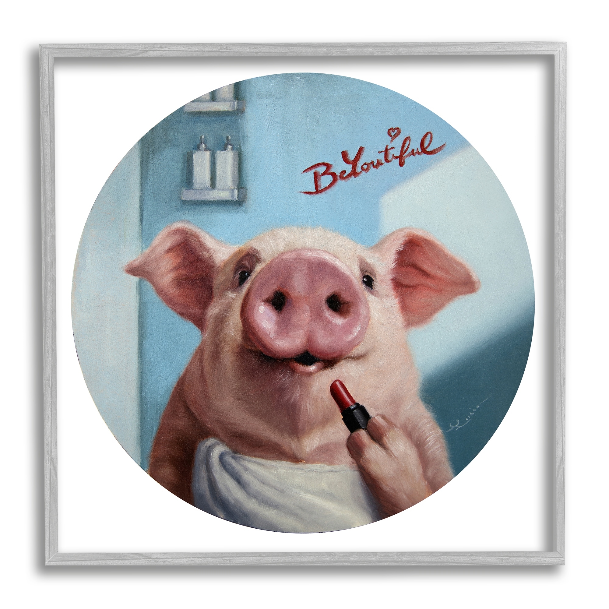 Stupell Industries Be-You-Tiful Pink Pig in Towel Lipstick Big Snout, 17 x 17,Design by Lucia Heffernan