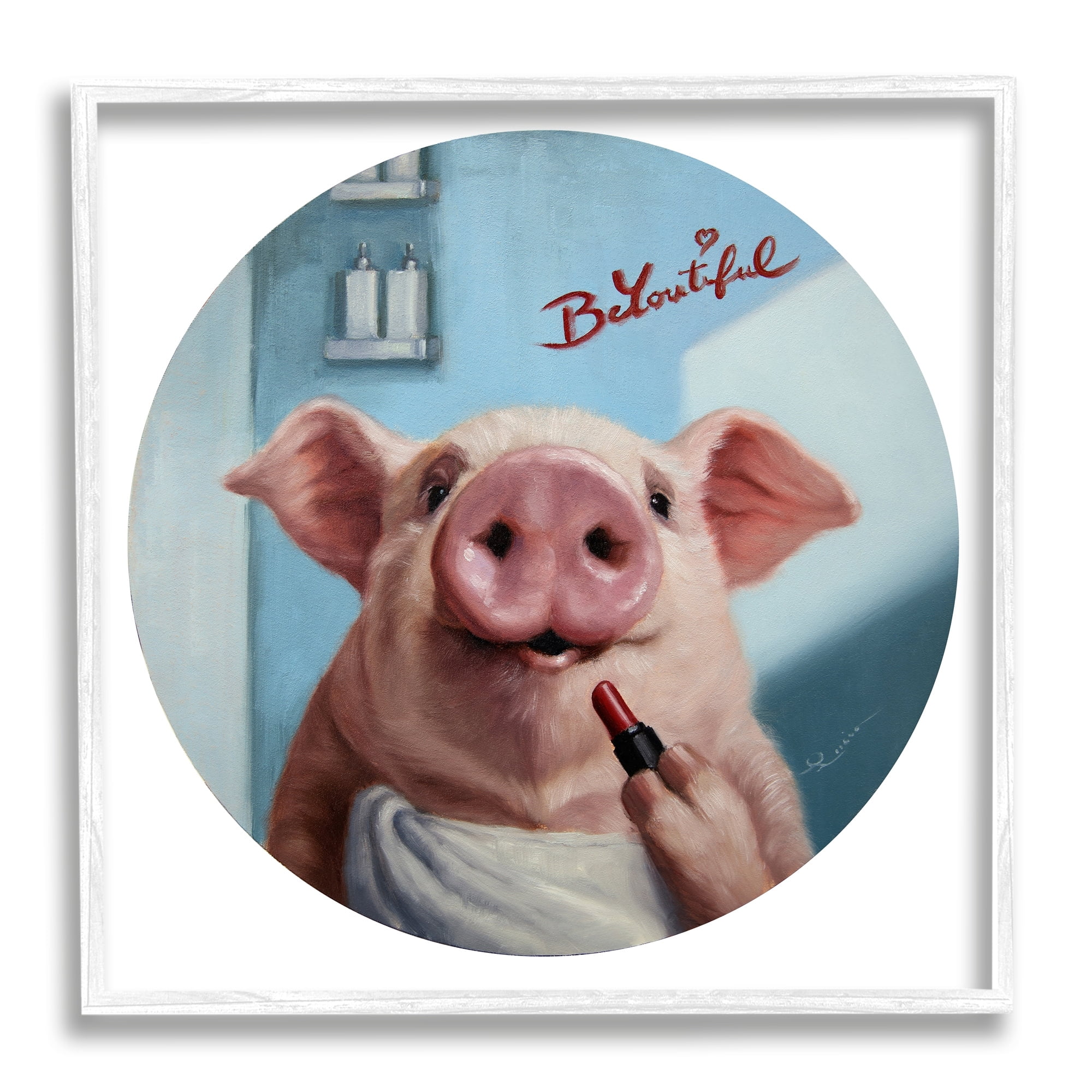 Stupell Industries Be-You-Tiful Pink Pig in Towel Lipstick Big Snout, 24 x 24,Design by Lucia Heffernan