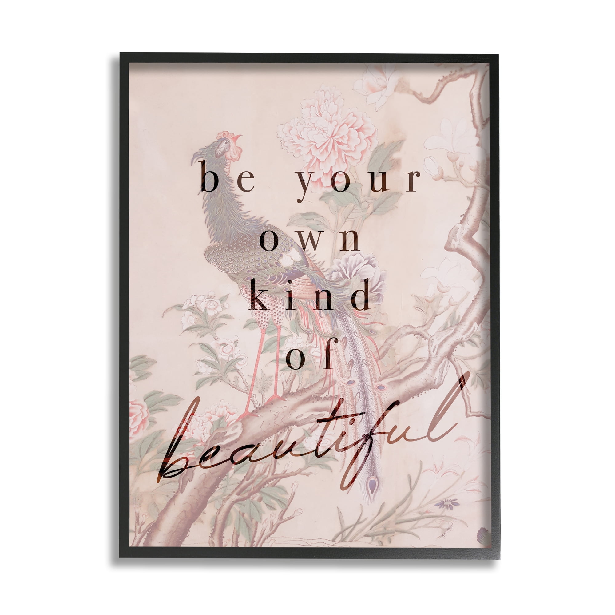 Stupell Industries Be Your Own Beautiful Phrase Vintage Wild Turkey Animals & Insects Painting Black Framed Art Print Wall Art, 24 x 30