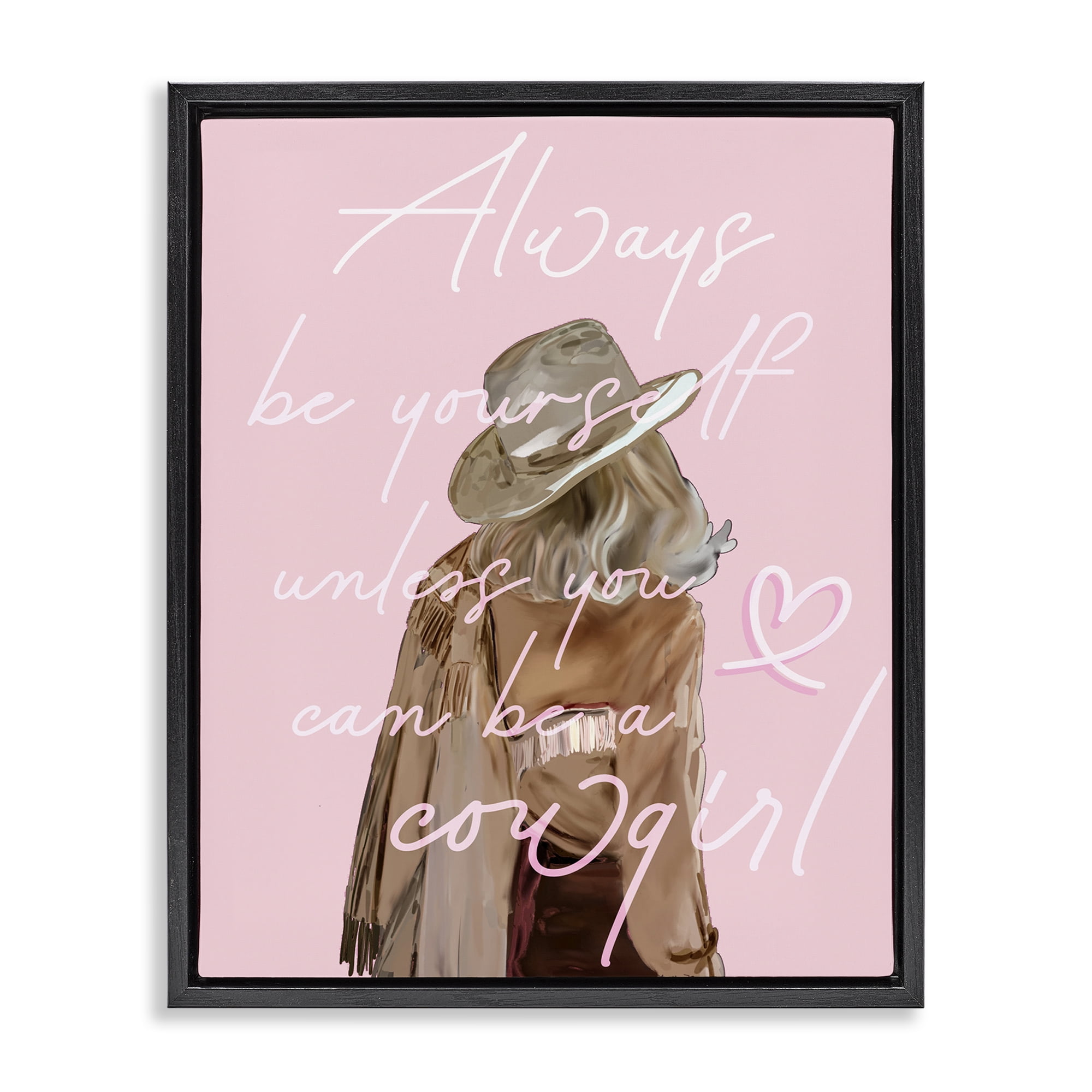 Stupell Industries Be Yourself Cowgirl Novelty Painting Black Floater Framed Art Print Wall Art, 25 x 31