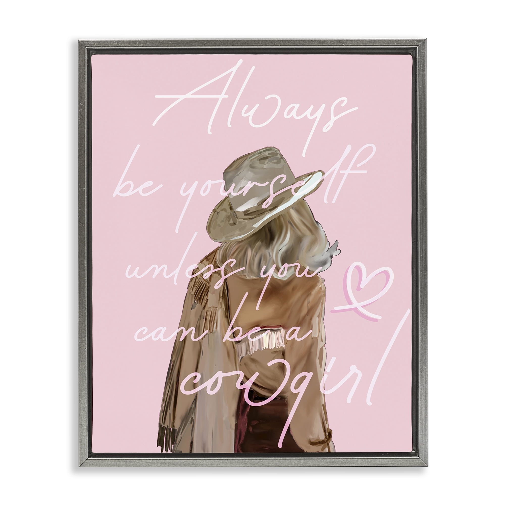 Stupell Industries Be Yourself Cowgirl Novelty Painting Gray Floater Framed Art Print Wall Art, 25 x 31